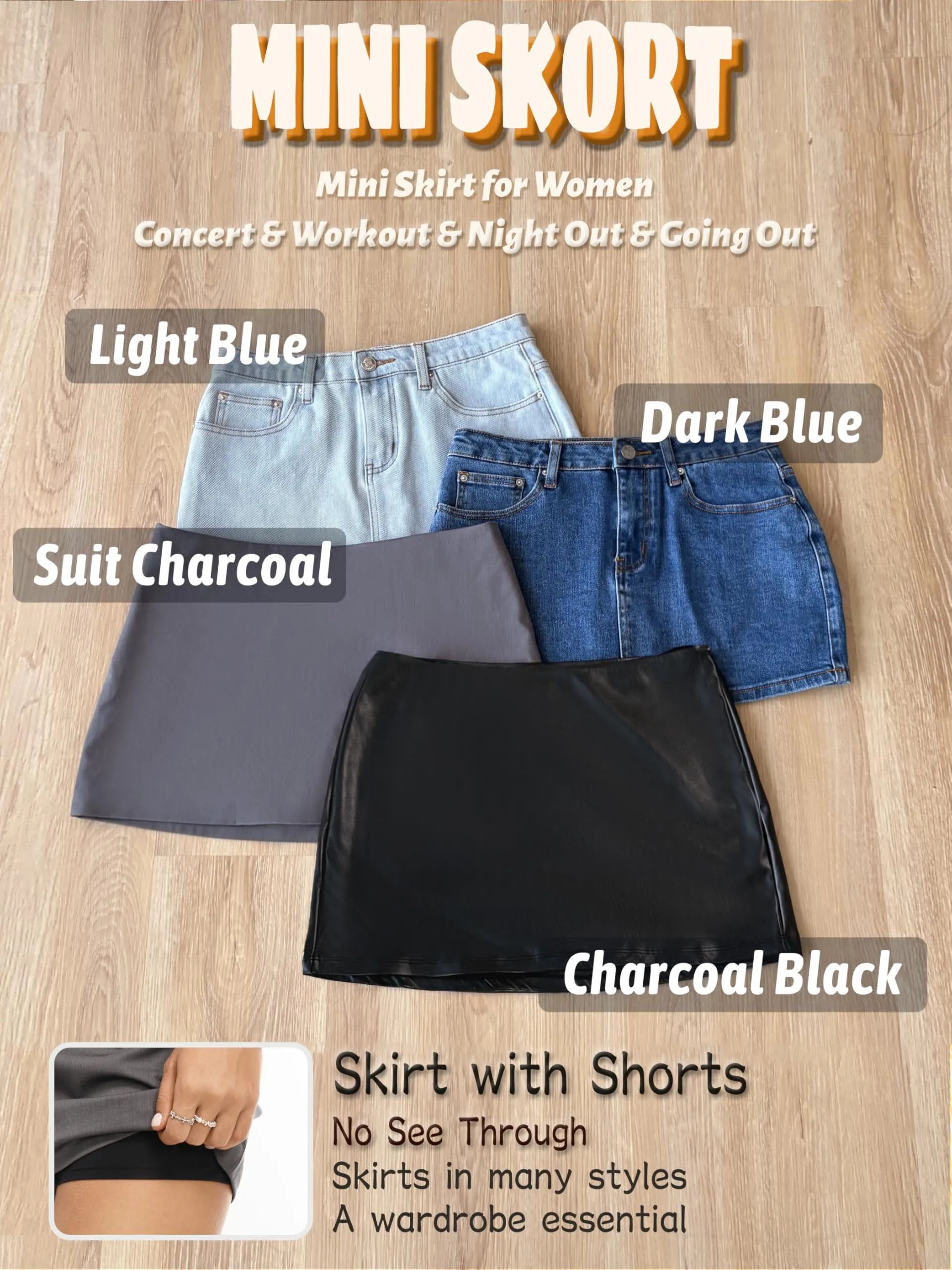 Danysu Gonna Mini Elasticizzata a Vita Bassa con Pantaloncini e Spacco Laterale, Azzurro chiaro, S - immagine 3