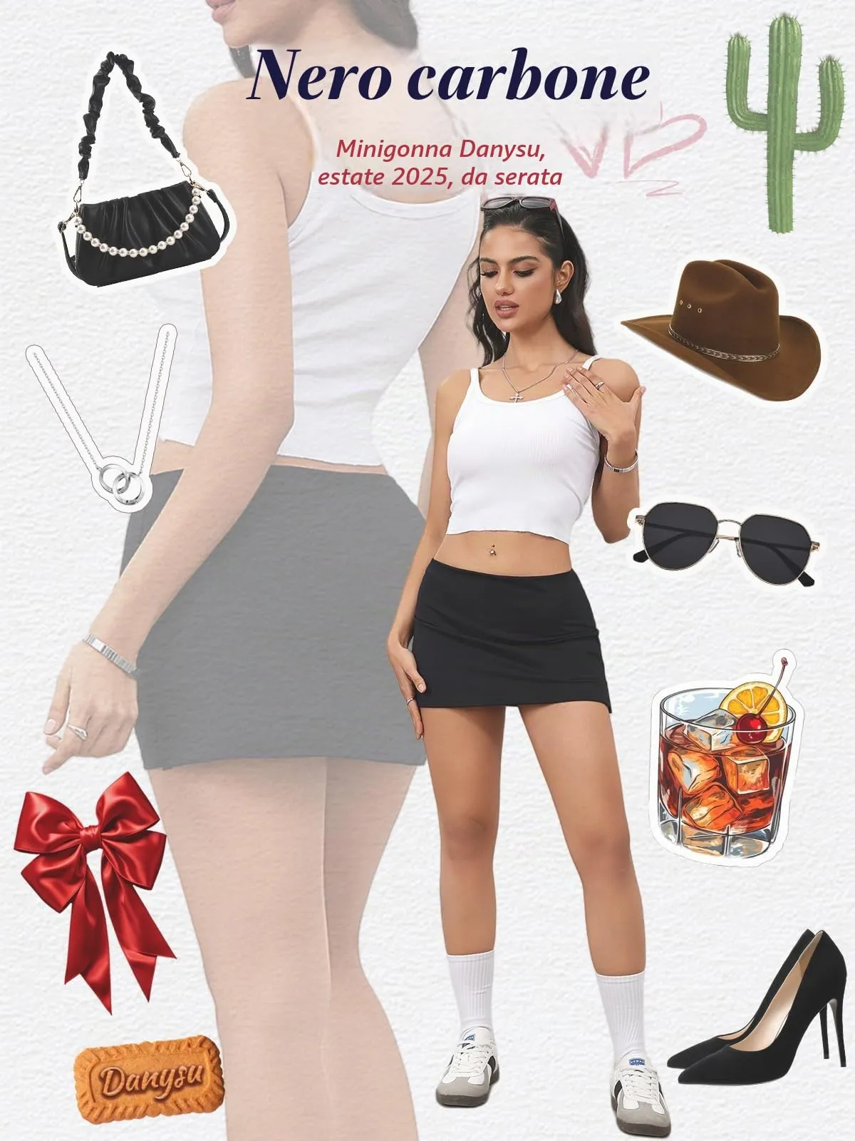 Danysu Mini Skorts a Vita Bassa con Pantaloncini e Spacco Laterale, Nero, S - immagine 7