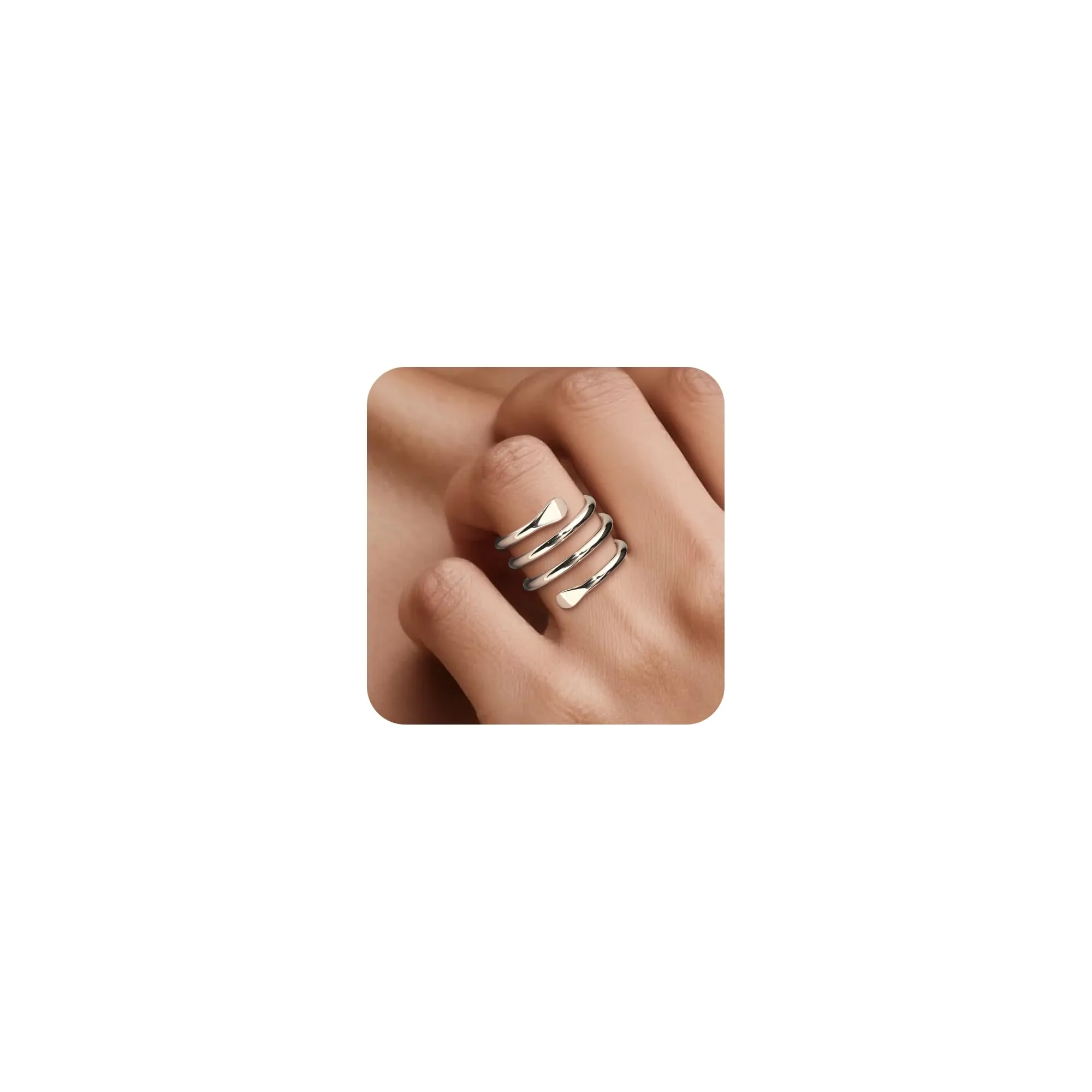 ALEXCRAFT Anelli Donna in Acciaio Argento Regolabili Multi Fili - immagine 2