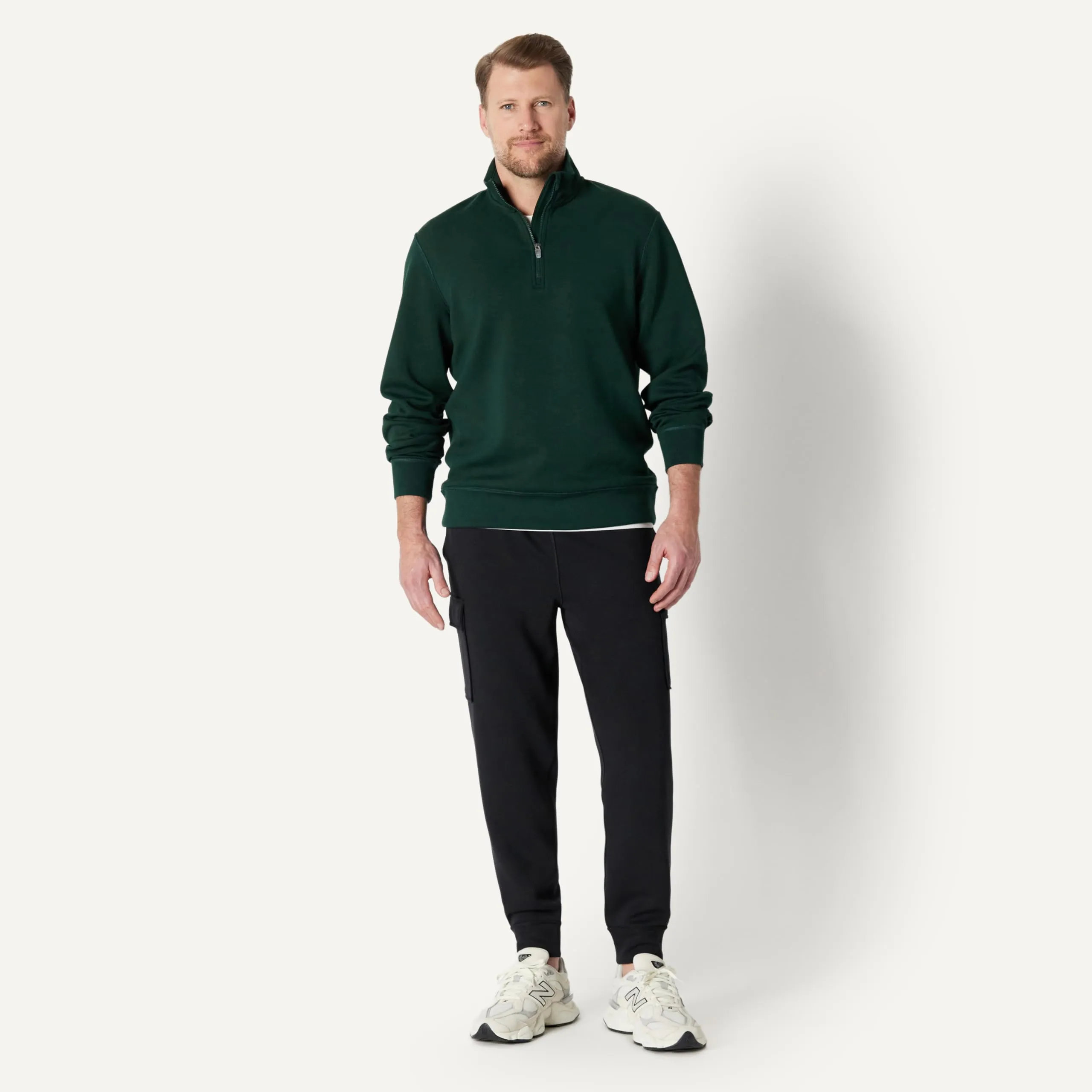 Amazon Essentials Active Felpa senza Cappuccio Stile Marinaio con Zip a 1/4 Uomo, Verde Scuro, S - immagine 3