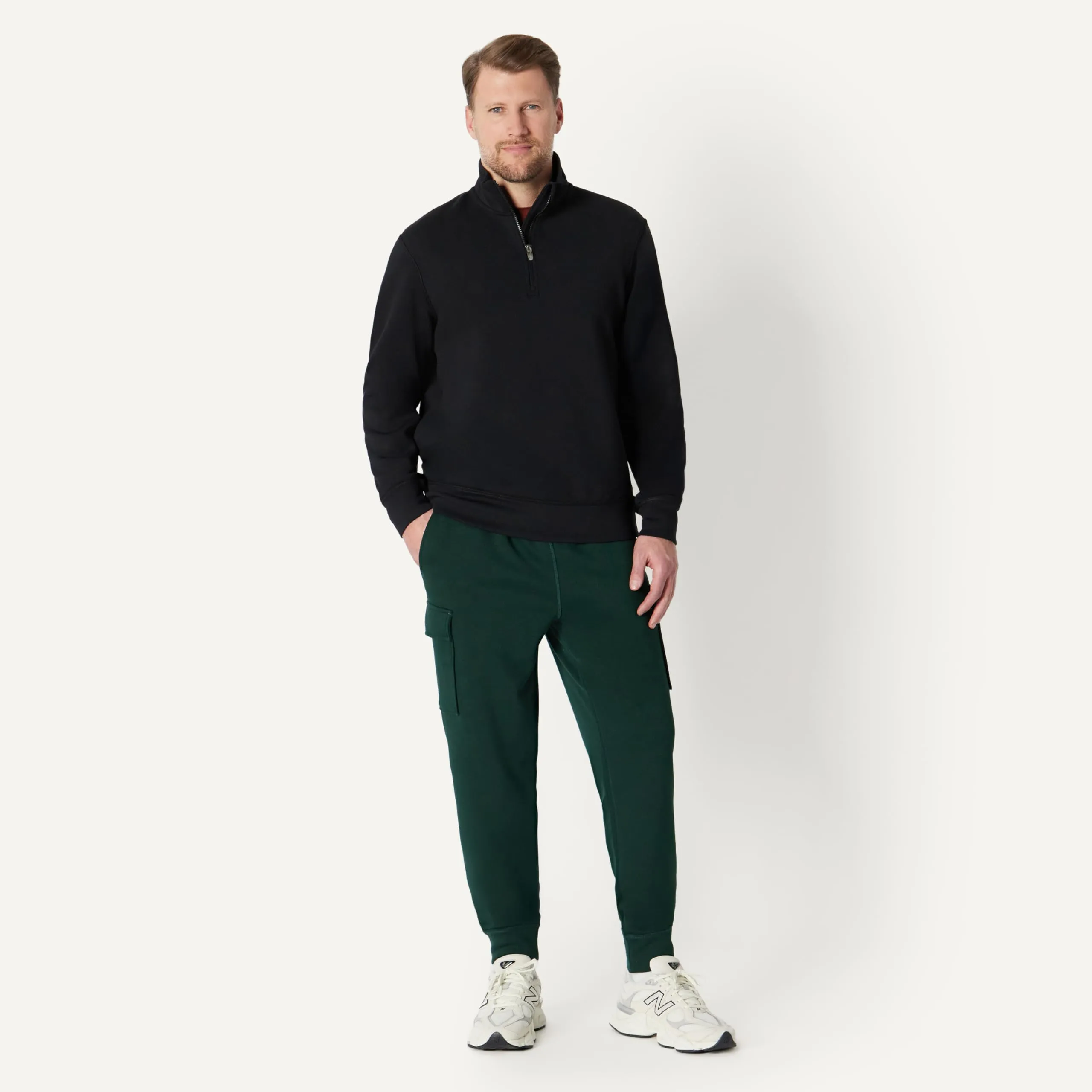 Amazon Essentials Felpa senza Cappuccio Stile Marinaio con Zip a 1/4 Uomo, Nero, L - immagine 3