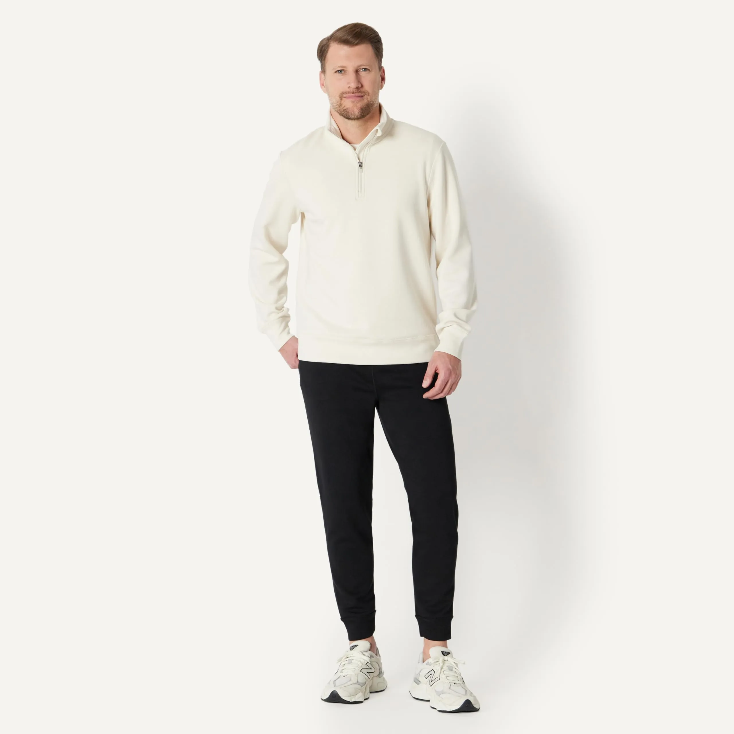 Amazon Essentials Active Felpa senza Cappuccio Stile Marinaio con Zip a 1/4 Uomo, Beige Chiaro, L - immagine 5