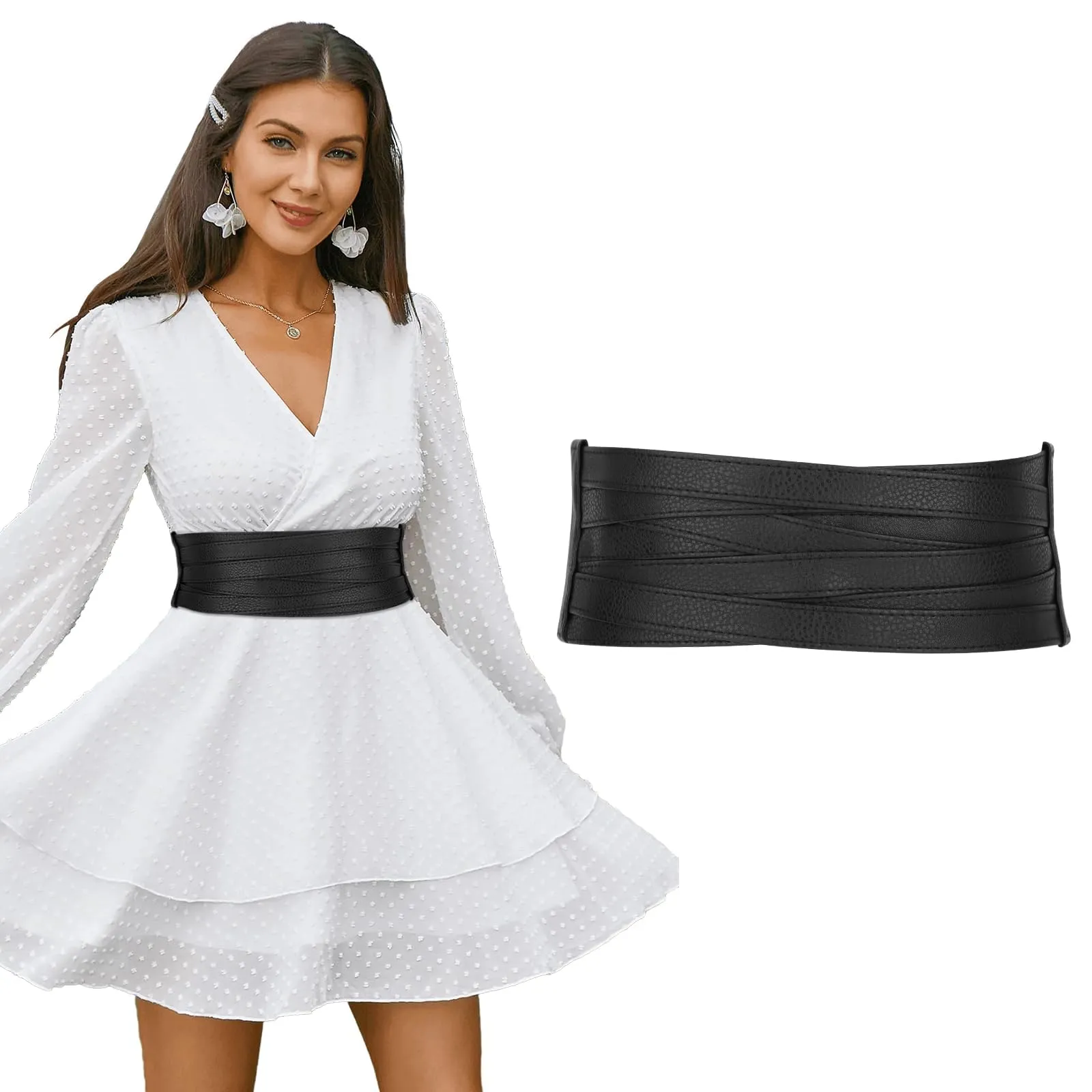 LEACOOLKEY Cintura Larga Donna in Elastica, Nero, 70cm (Misura vita 64cm-73cm) - immagine 1