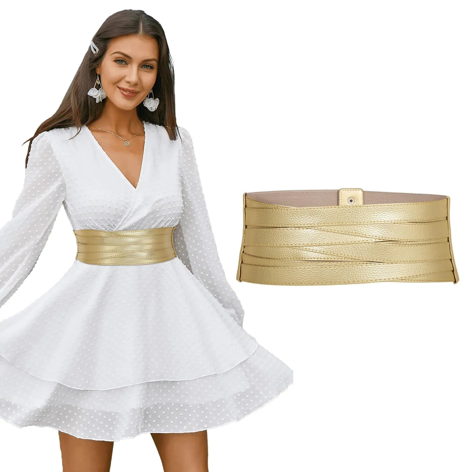 LEACOOLKEY Cintura Larga Donna in Elastica, Oro, 90cm - immagine 1
