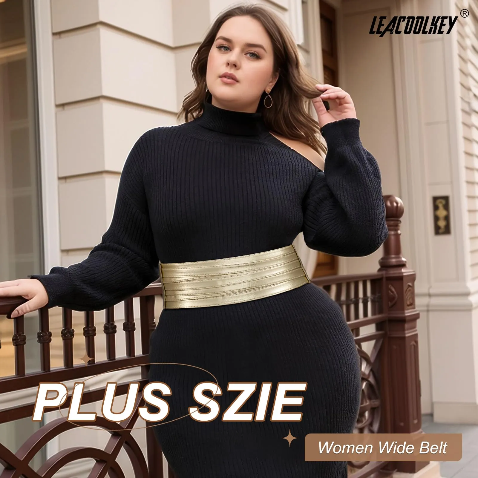 LEACOOLKEY Cintura Larga Donna in Elastica, Oro, 90cm - immagine 3