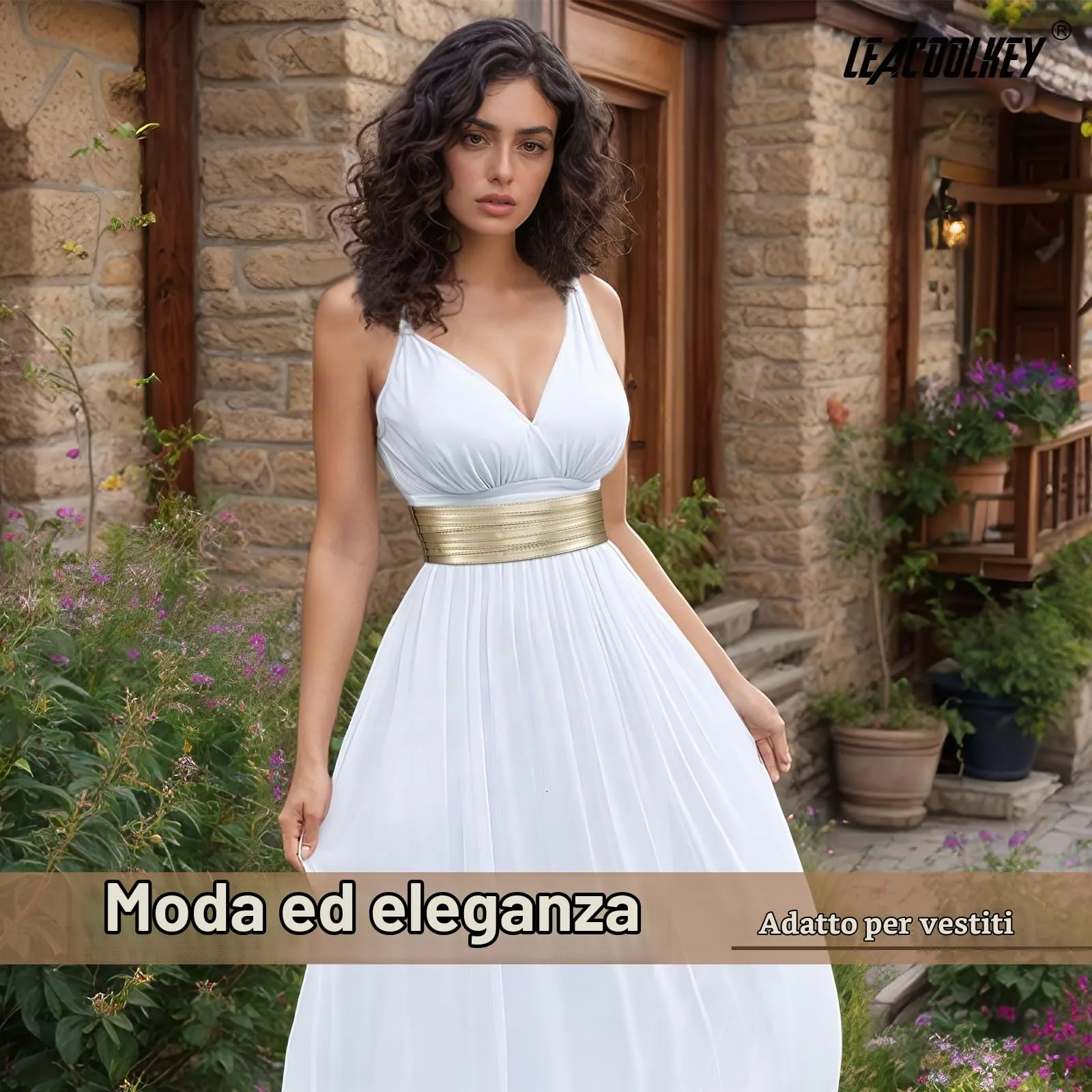 LEACOOLKEY Cintura Larga Donna in Elastica, B-Oro, 80cm - immagine 4