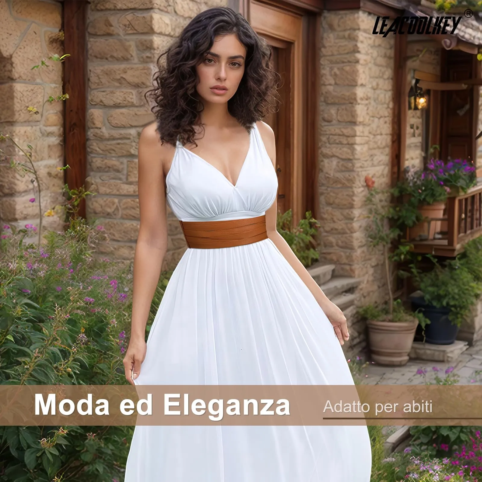 LEACOOLKEY Cintura Larga Elastica da Donna per Abiti e Jeans, Marrone, 80cm - immagine 4