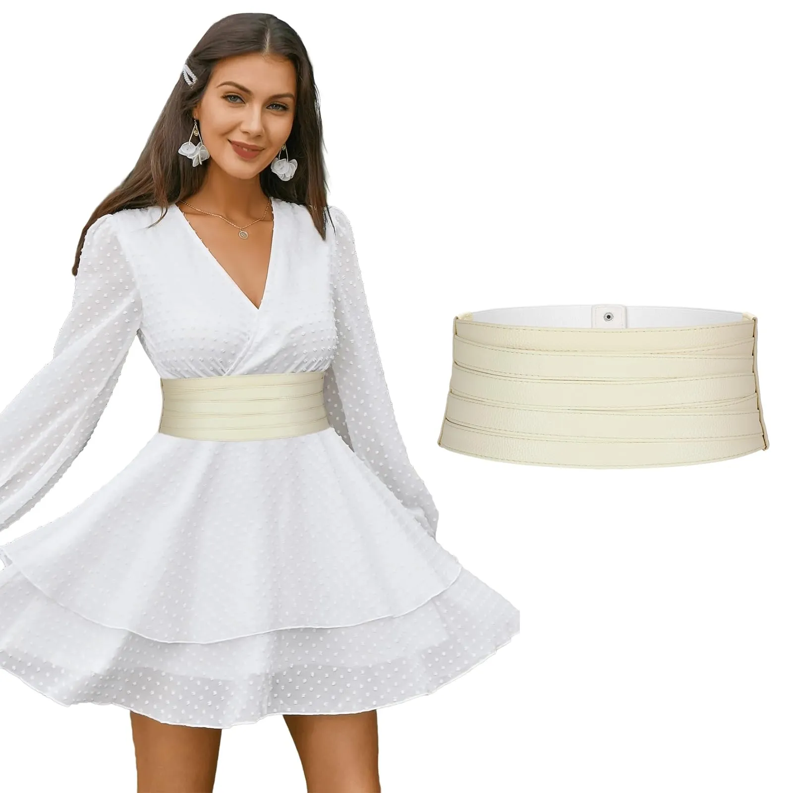 LEACOOLKEY Cintura Larga Donna in Elastica per Abiti e Jeans, Bianco, 80cm - immagine 1
