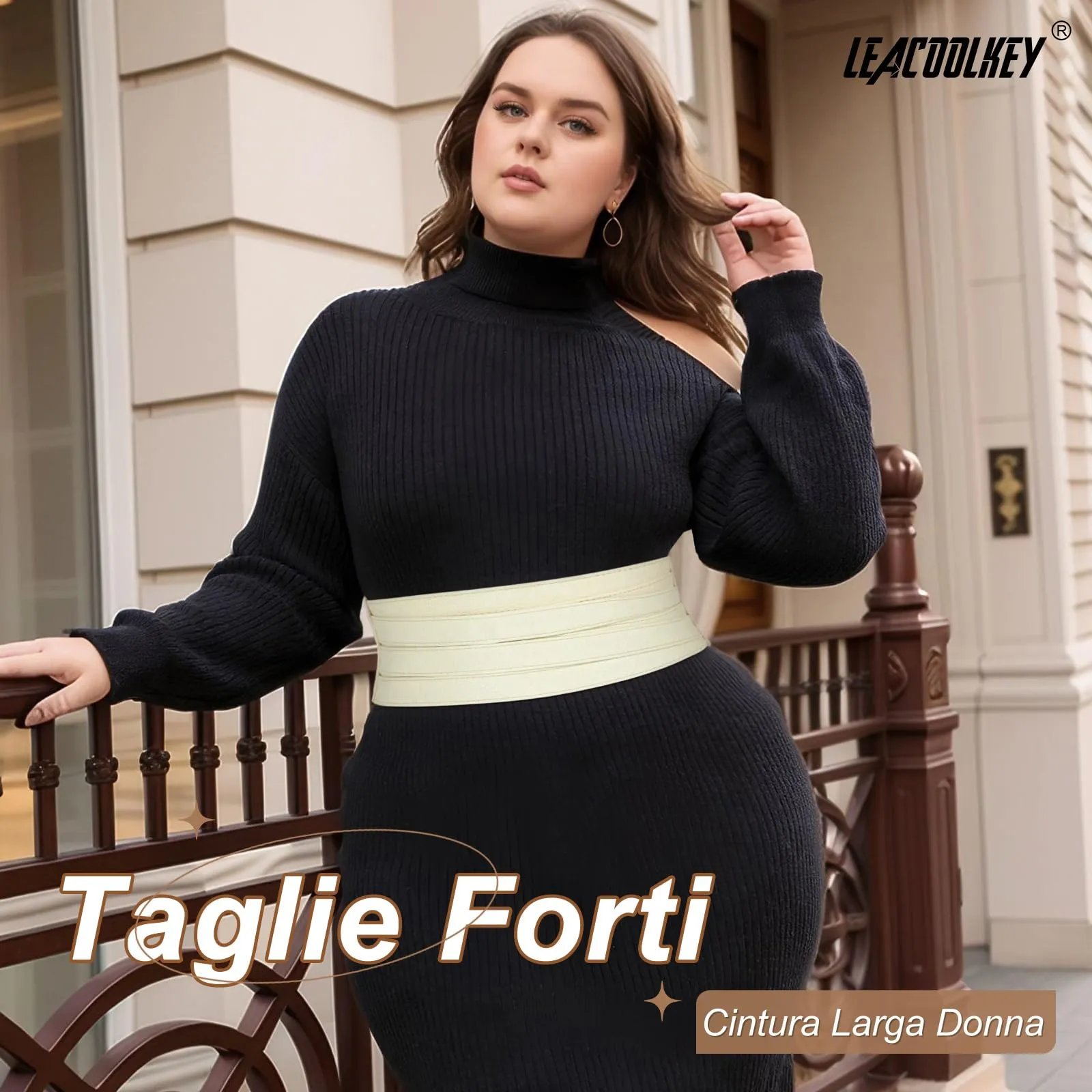 LEACOOLKEY Cintura Larga Donna in Elastica per Abiti e Jeans, Bianco, 80cm - immagine 3