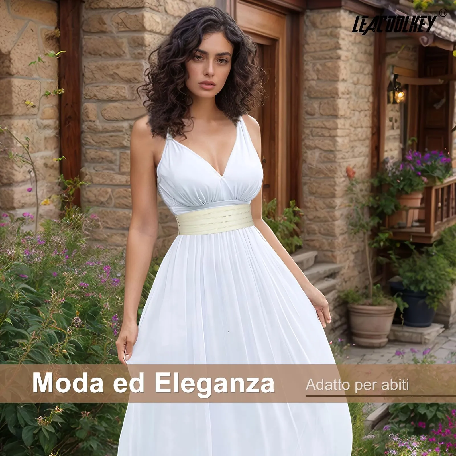 LEACOOLKEY Cintura Larga Donna in Elastica per Abiti e Jeans, Bianco, 80cm - immagine 4