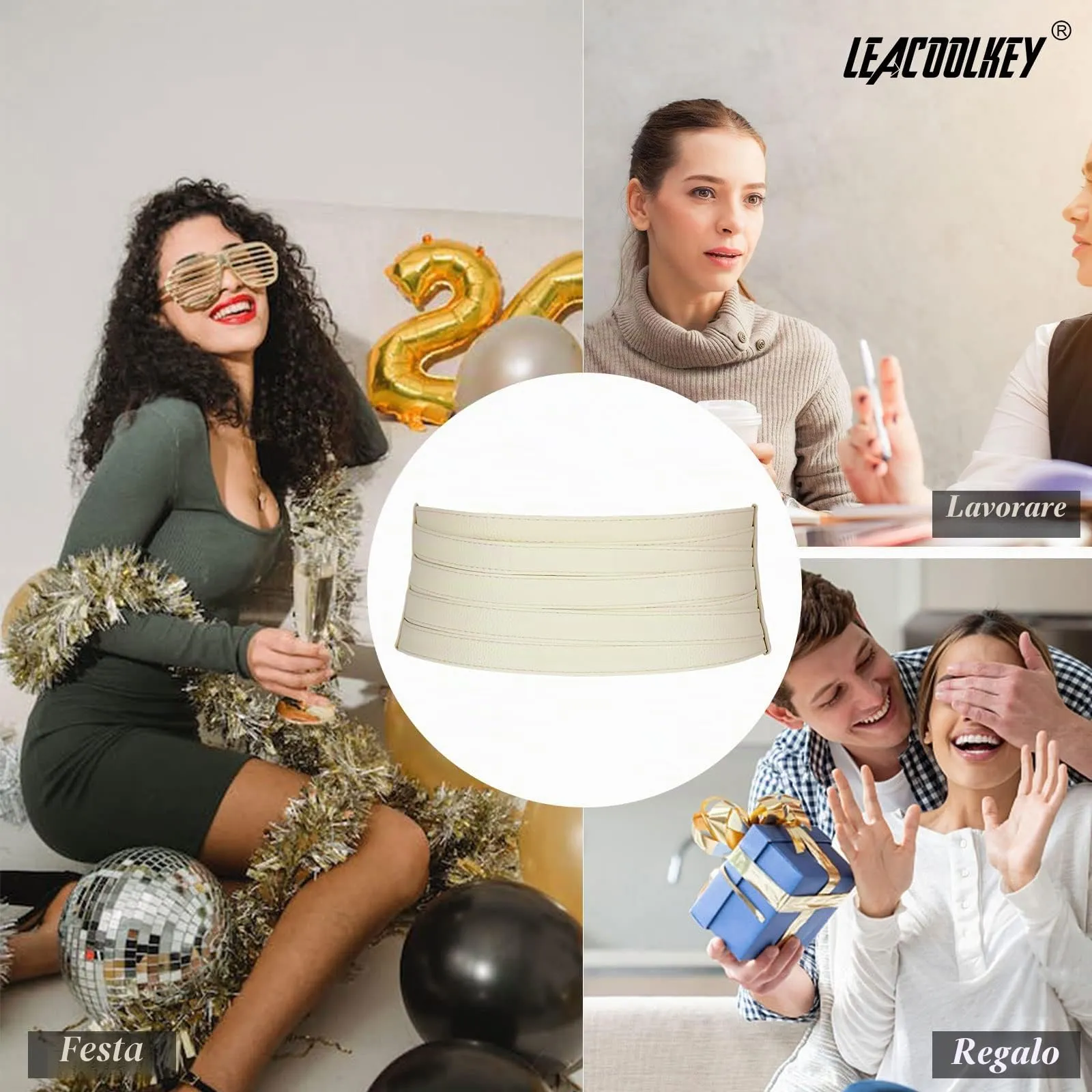 LEACOOLKEY Cintura Larga Donna in Elastica per Abiti e Jeans, Bianco, 80cm - immagine 6
