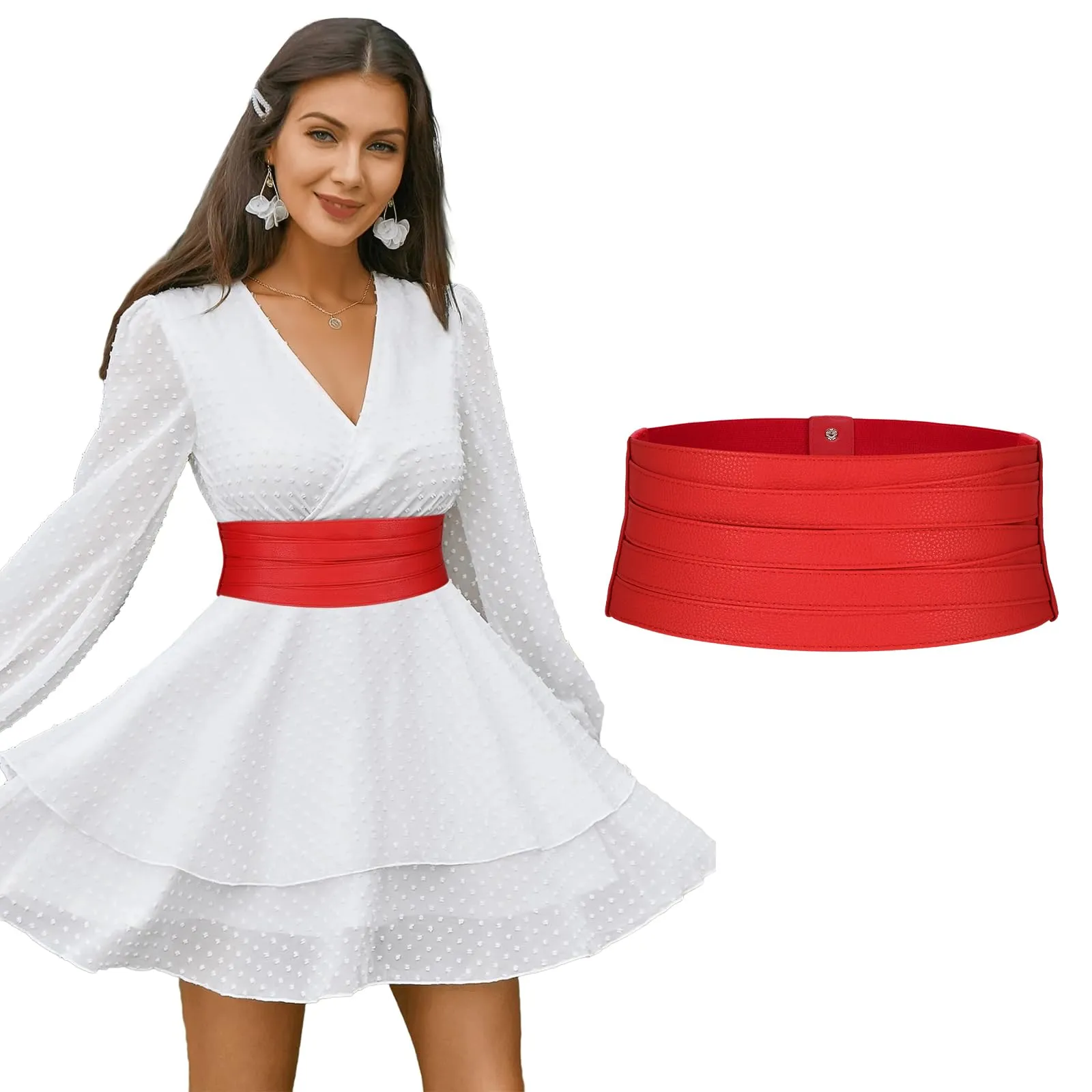 LEACOOLKEY Cintura Larga Donna in Elastica per Abiti e Jeans, Rosso, 80cm - immagine 1
