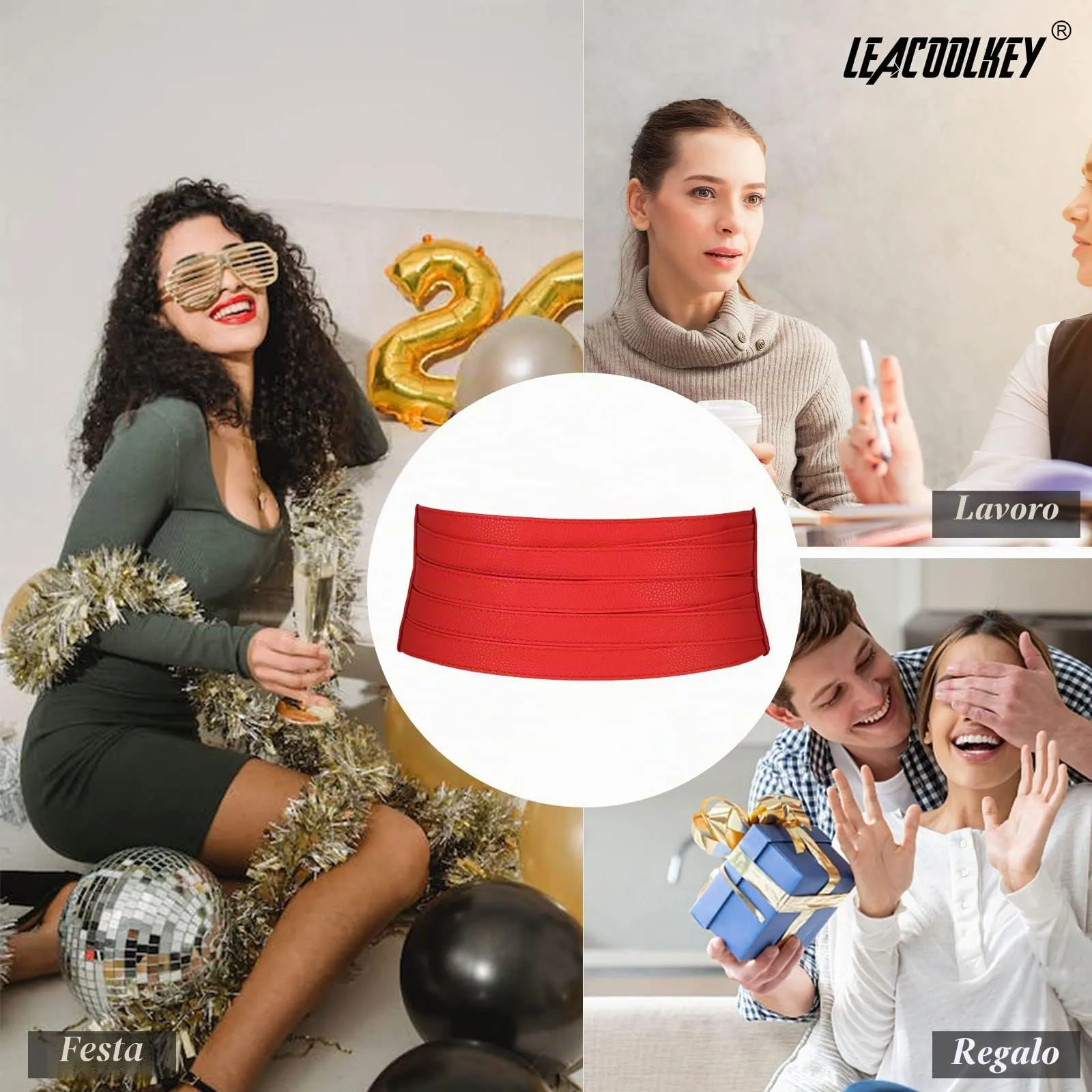 LEACOOLKEY Cintura Larga Donna in Elastica per Abiti e Jeans, Rosso, 80cm - immagine 6