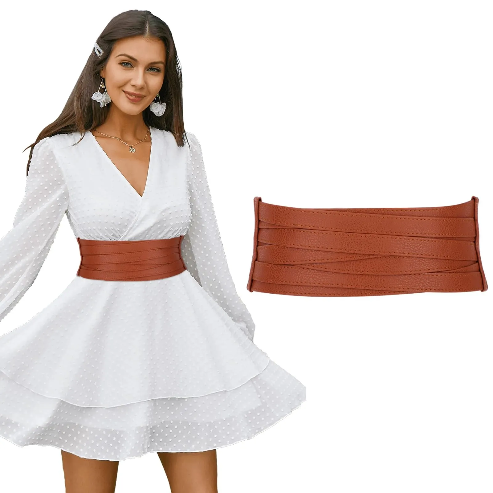 LEACOOLKEY Cintura Larga Donna in Elastica per Abiti e Jeans, Marrone, 90cm - immagine 1