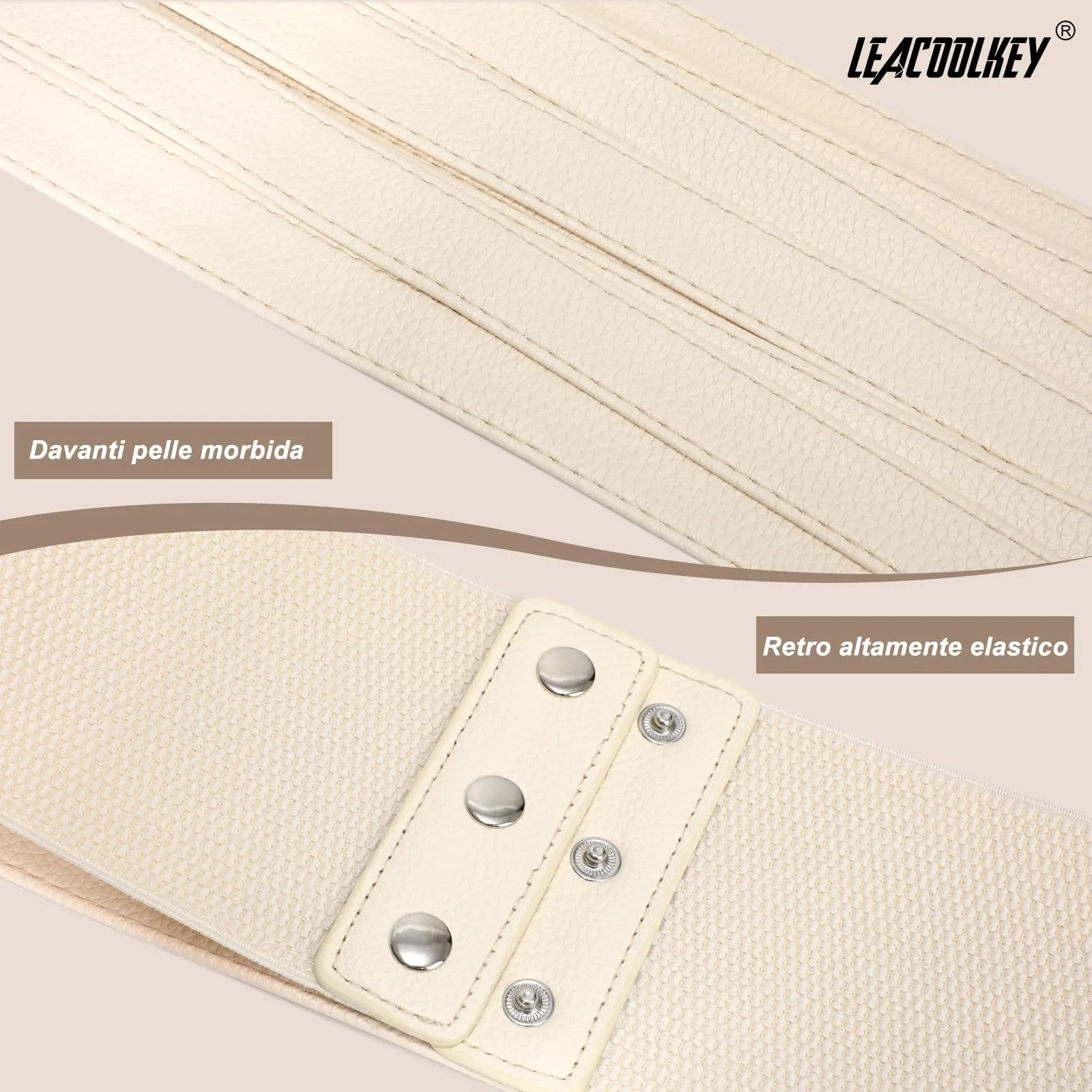 LEACOOLKEY Cintura Larga Elastica da Donna, Beige, 80cm - immagine 2