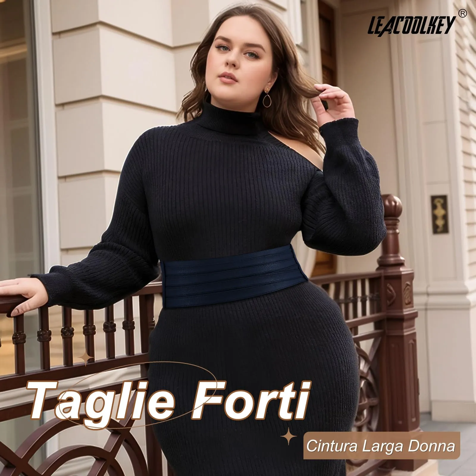 LEACOOLKEY Cintura Larga Elastica Donna, Blu Notte, 70cm (Misura vita 64cm-73cm) - immagine 3