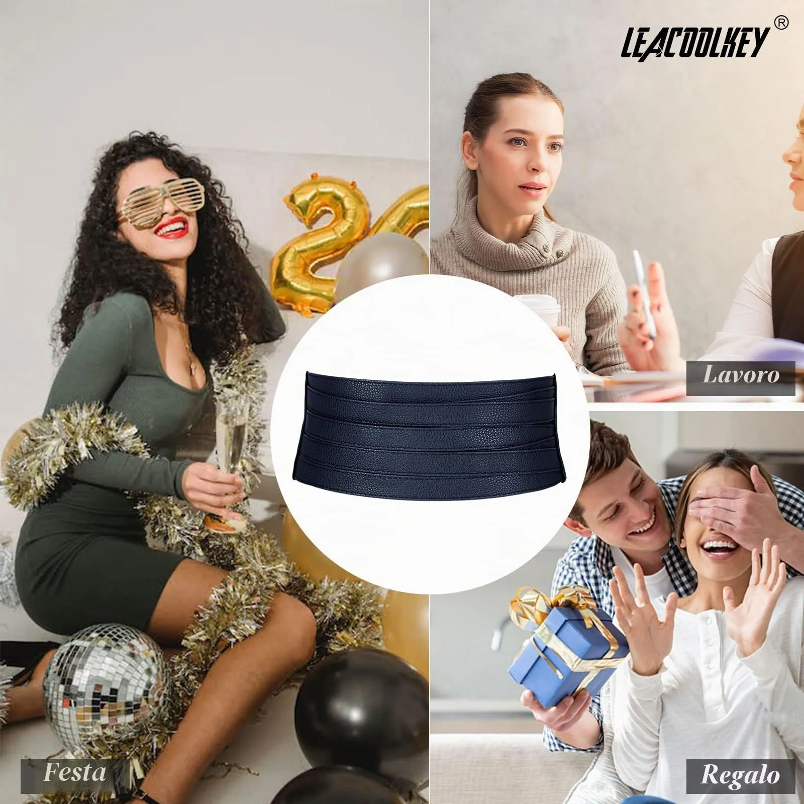 LEACOOLKEY Cintura Larga Elastica Donna, Blu Notte, 70cm (Misura vita 64cm-73cm) - immagine 6