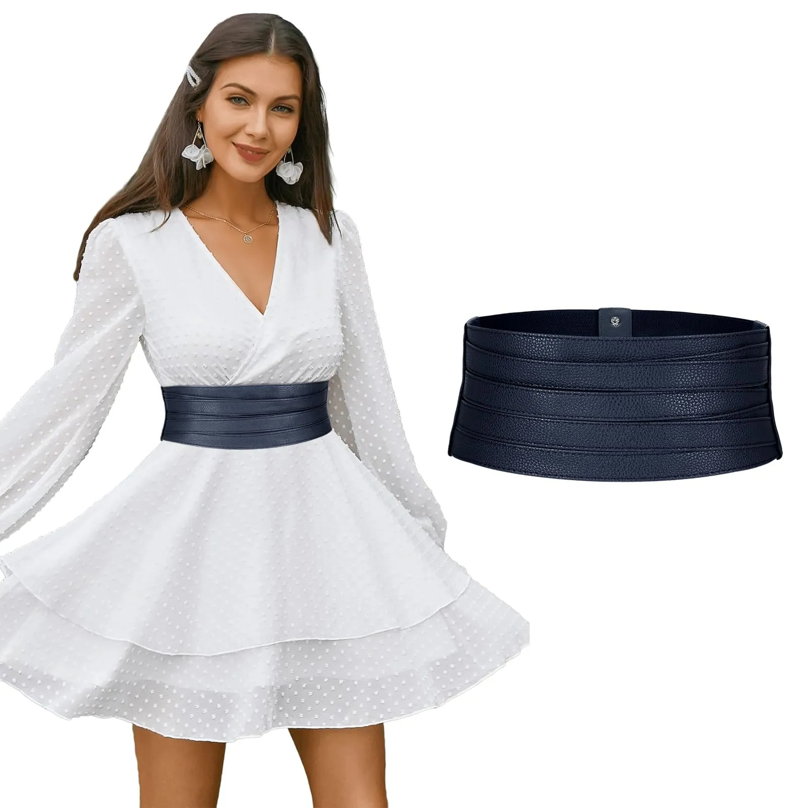 LEACOOLKEY Cintura Larga Donna in Elastica, Blu Notte, 80cm - immagine 1