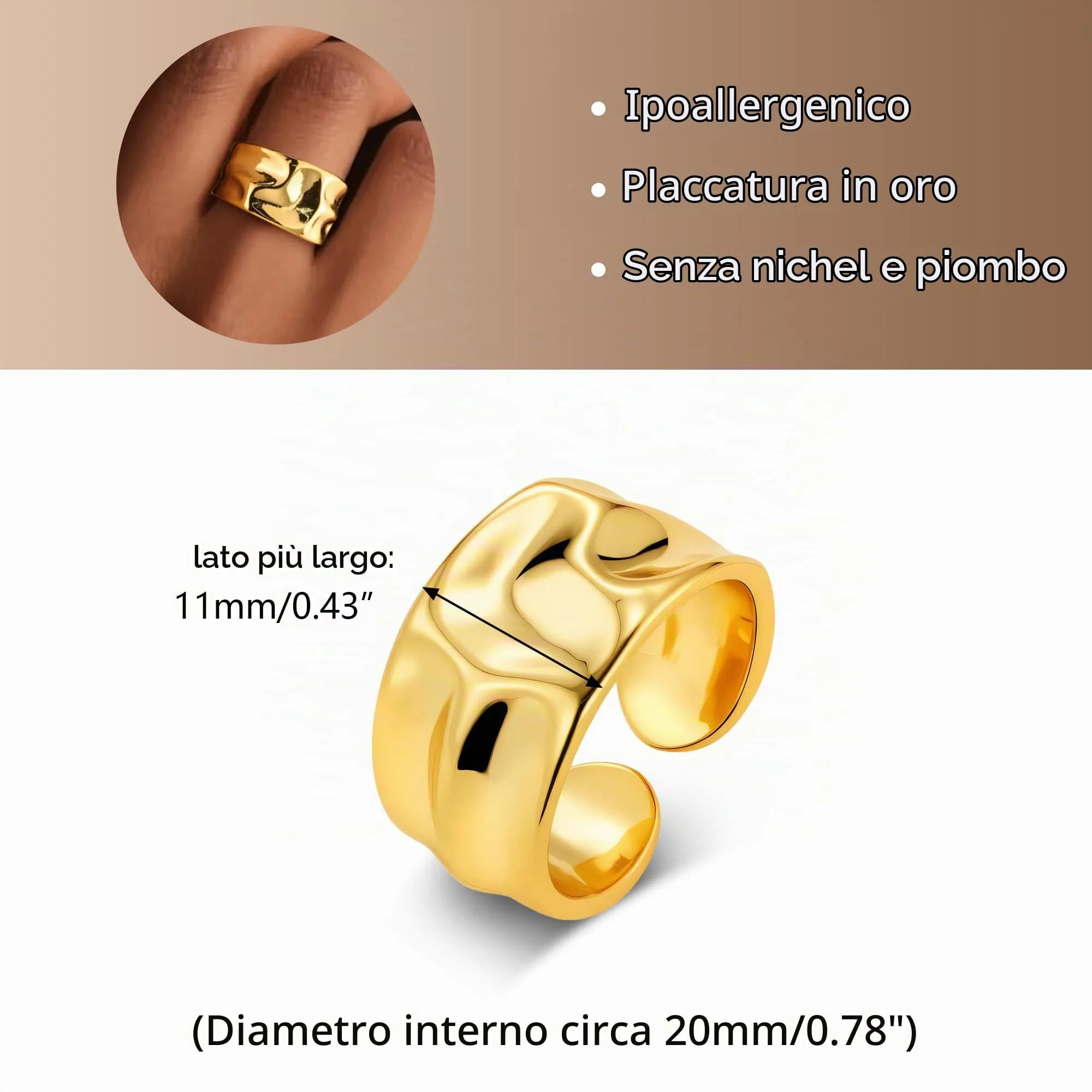 ALEXCRAFT Anelli a Goccia Regolabili in Oro e Acciaio, Chunky, Donna Uomo - immagine 5