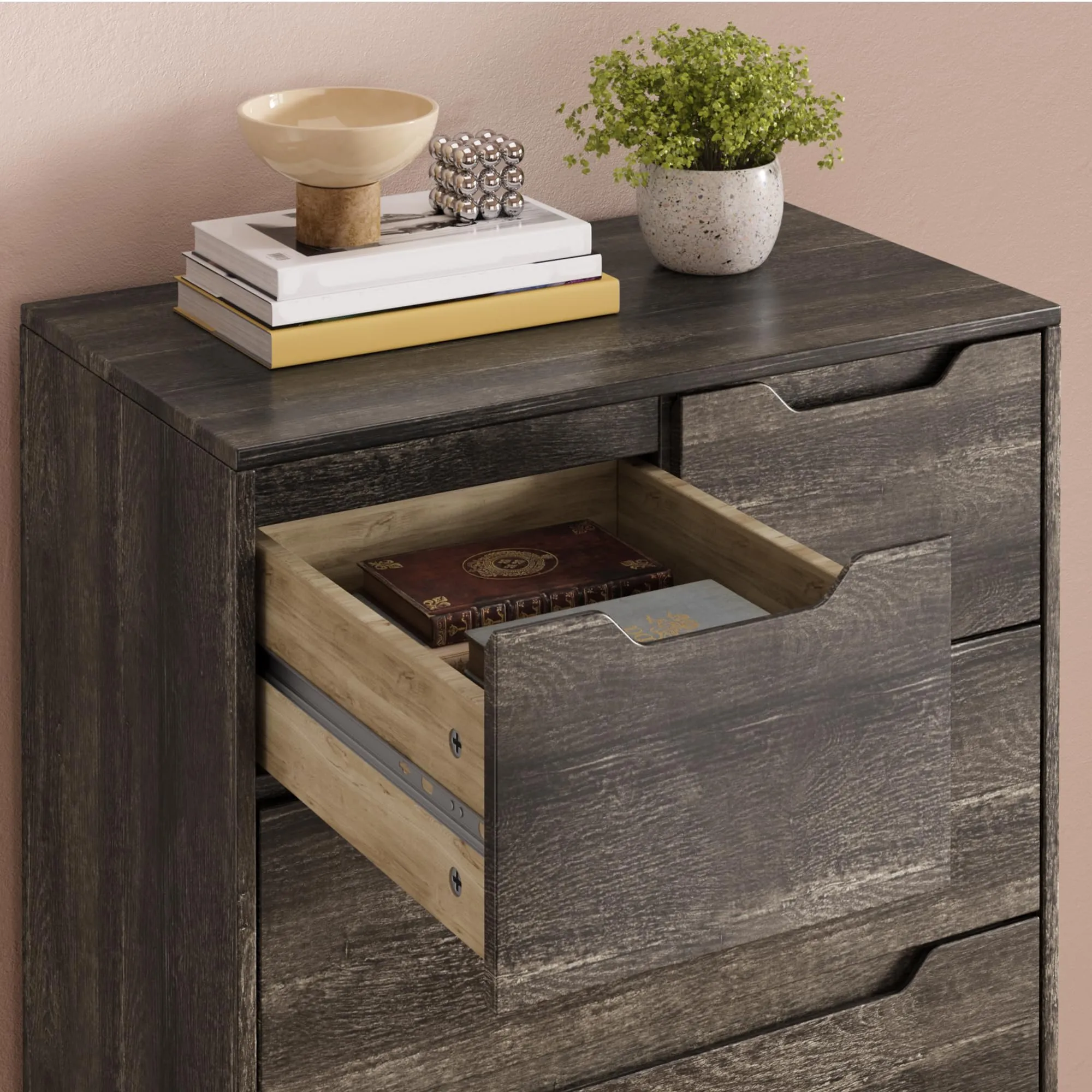 Blishom Cassettiera con 5 Cassetti, 94 x 72 x 41 cm, Marrone Scuro - immagine 5
