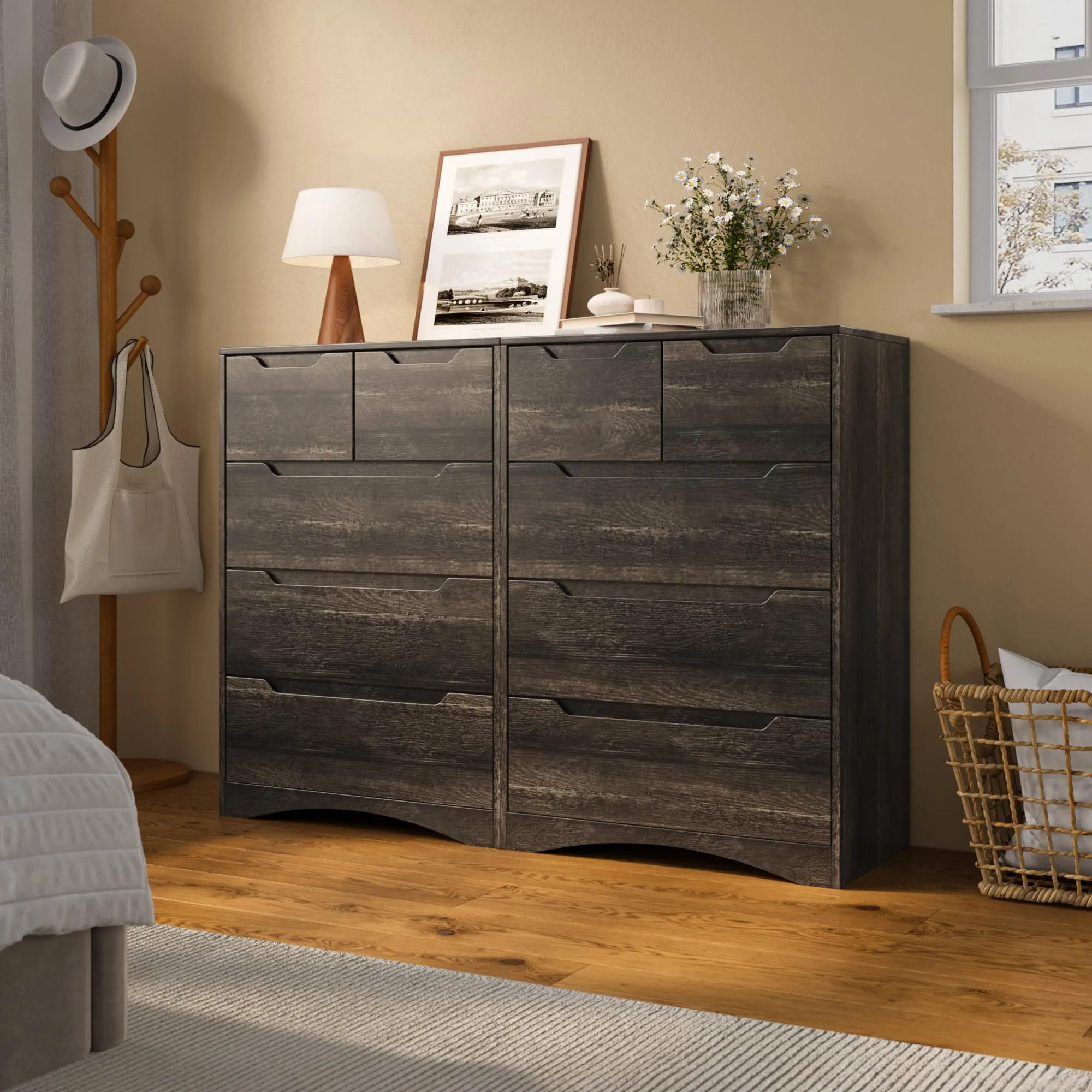 Blishom Cassettiera con 5 Cassetti, 94 x 72 x 41 cm, Marrone Scuro - immagine 6