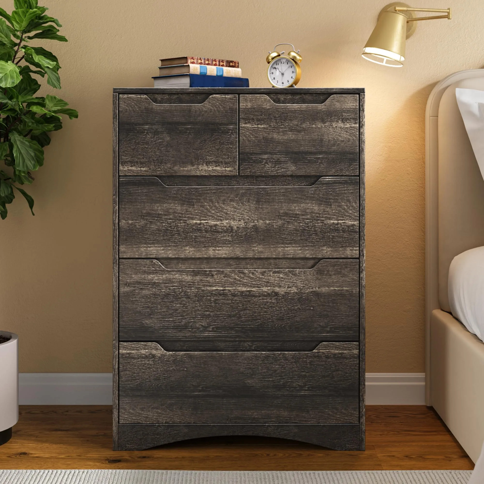 Blishom Cassettiera con 5 Cassetti, 94 x 72 x 41 cm, Marrone Scuro - immagine 7