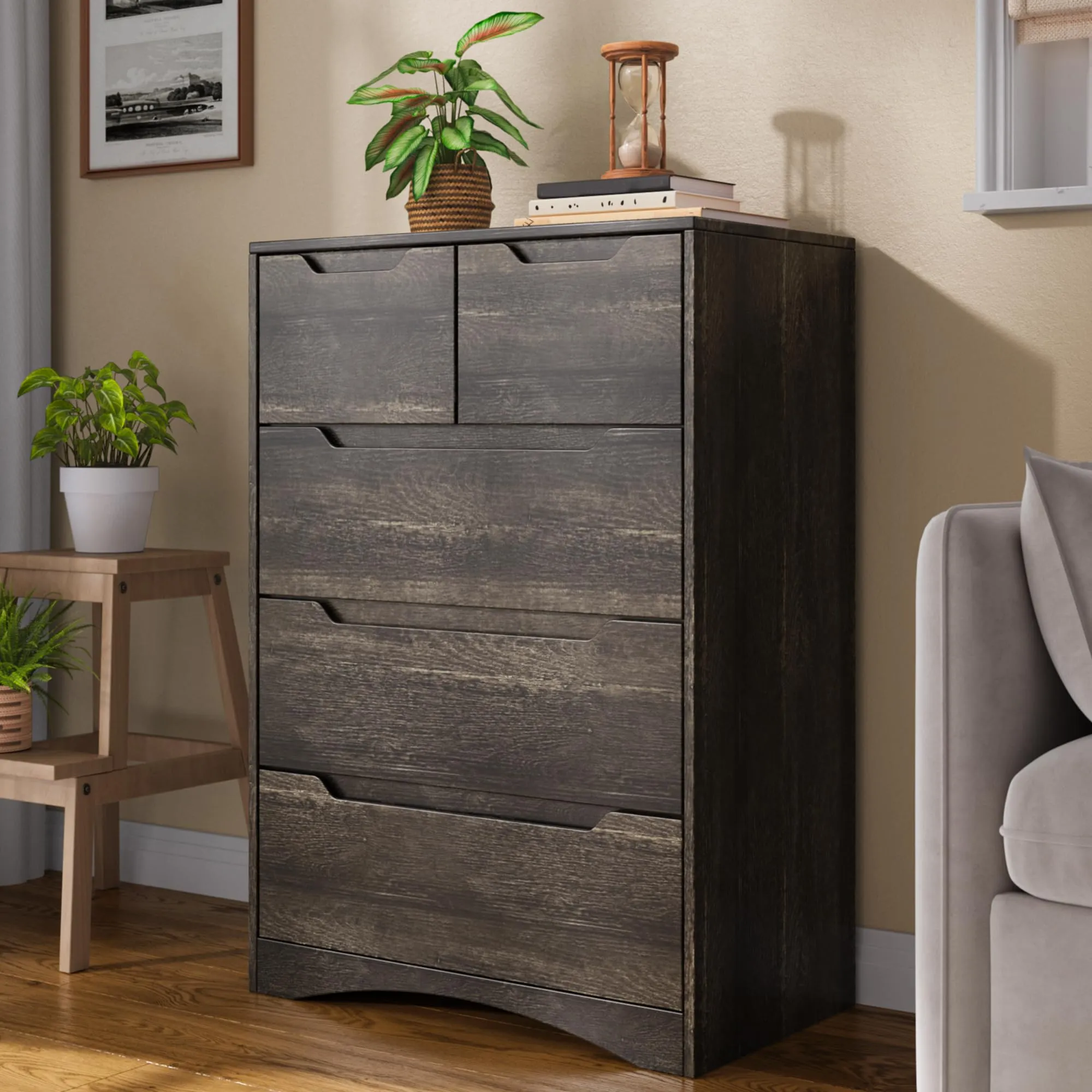 Blishom Cassettiera con 5 Cassetti, 94 x 72 x 41 cm, Marrone Scuro - immagine 8