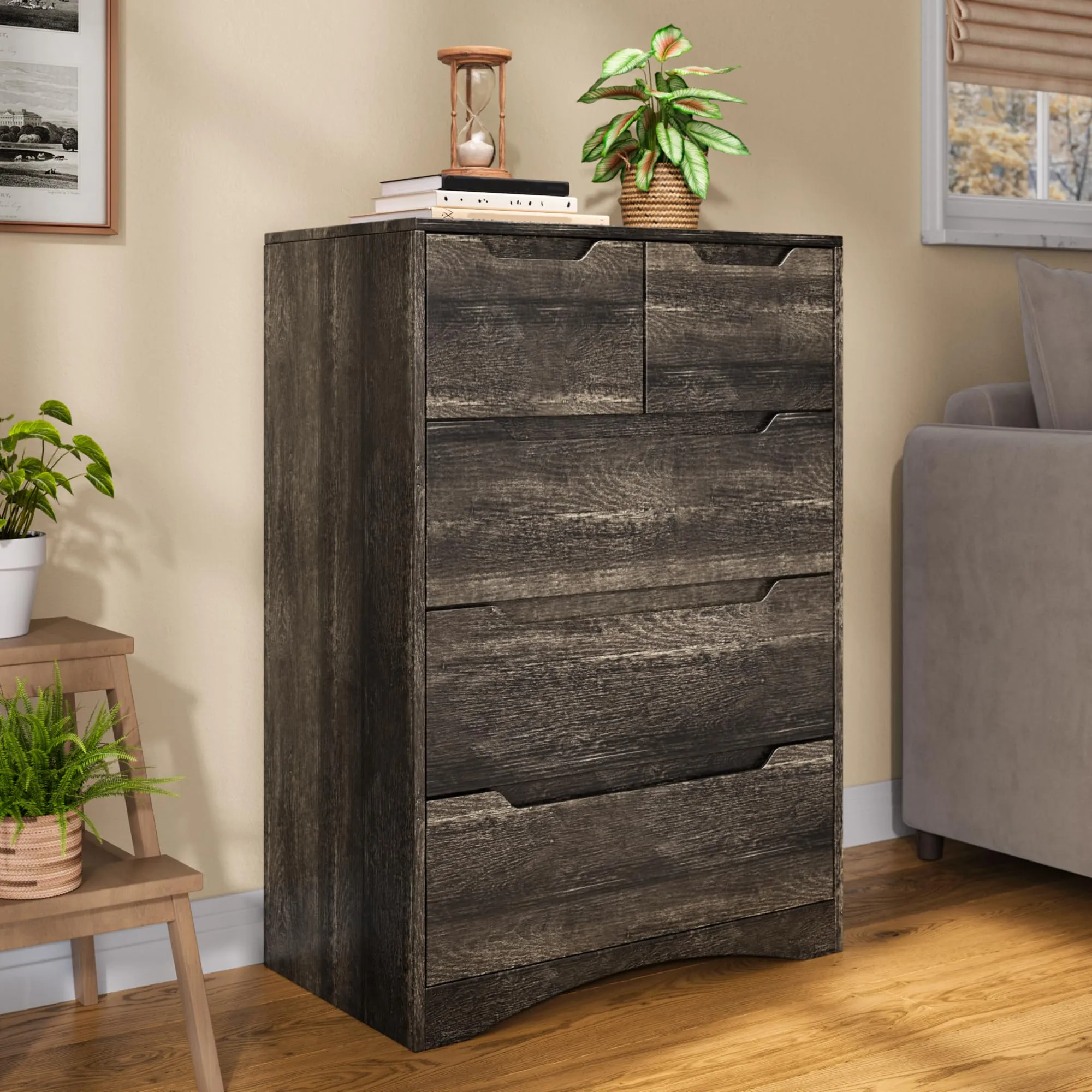 Blishom Cassettiera con 5 Cassetti, 94 x 72 x 41 cm, Marrone Scuro - immagine 9
