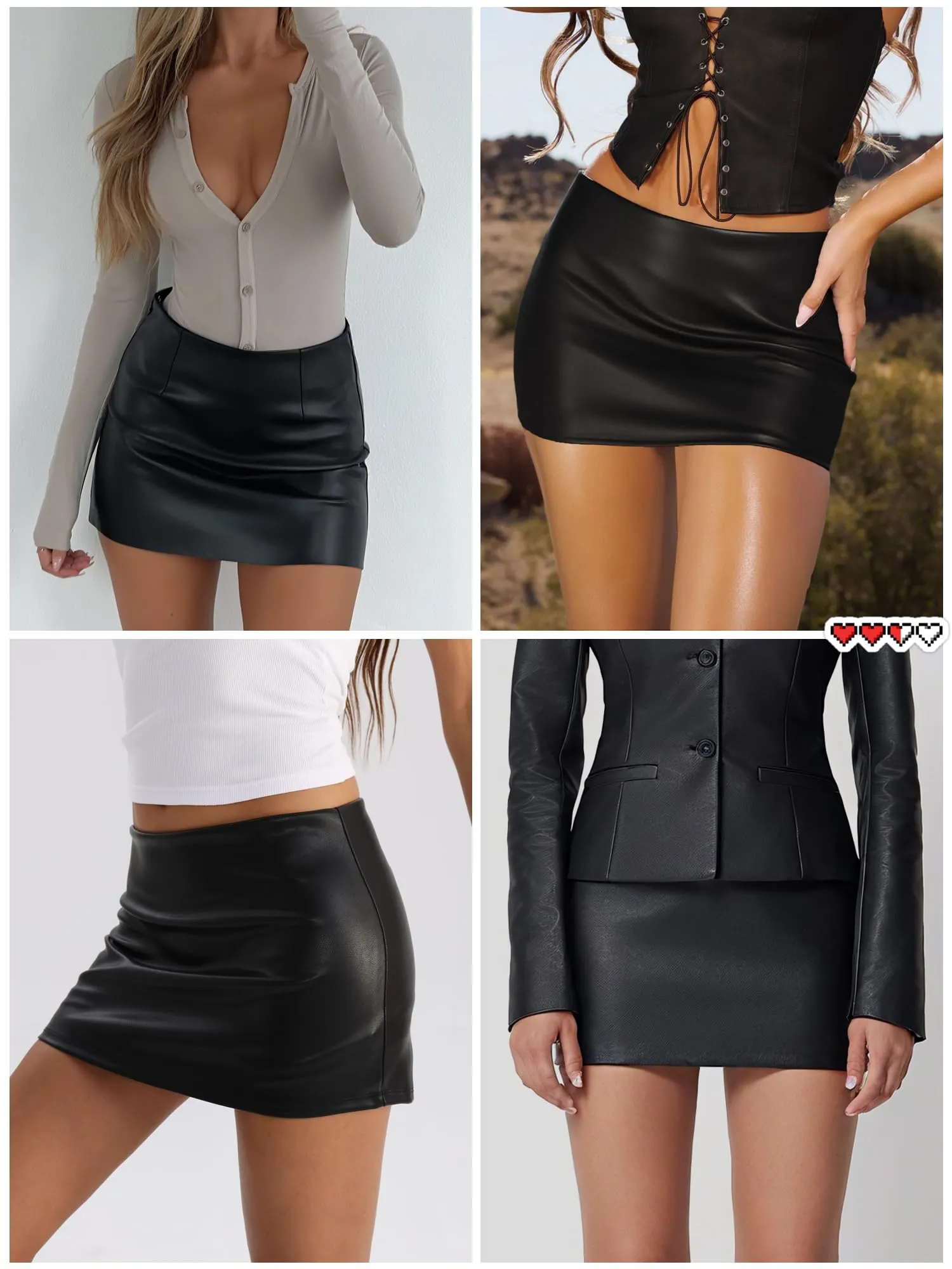 Danysu Gonna Mini Elasticizzata a Vita Bassa con Pantaloncini e Spacco Laterale, Pelle Nera, L - immagine 2