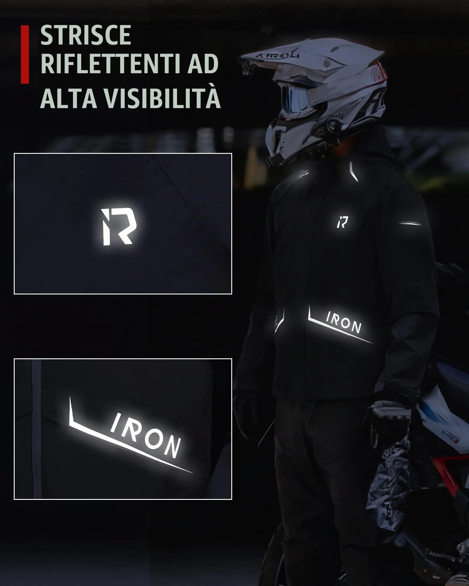 RIDEIRON Tuta Antipioggia da Moto da Uomo, 2 Pezzi, Impermeabile 15.000 mm, MJ5009, Nero, XL - immagine 6