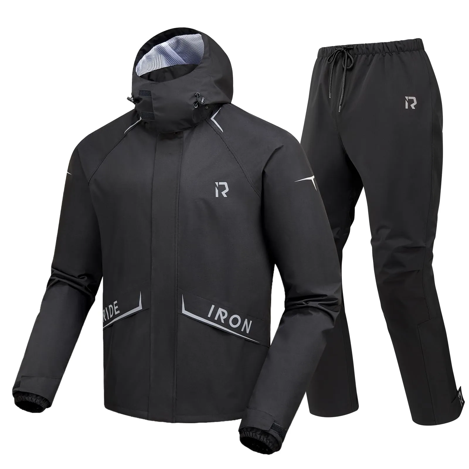 RIDEIRON Tuta Antipioggia da Moto da Uomo, 2 Pezzi, Impermeabile 15.000 mm, MJ5009, Nero, XL - immagine 9