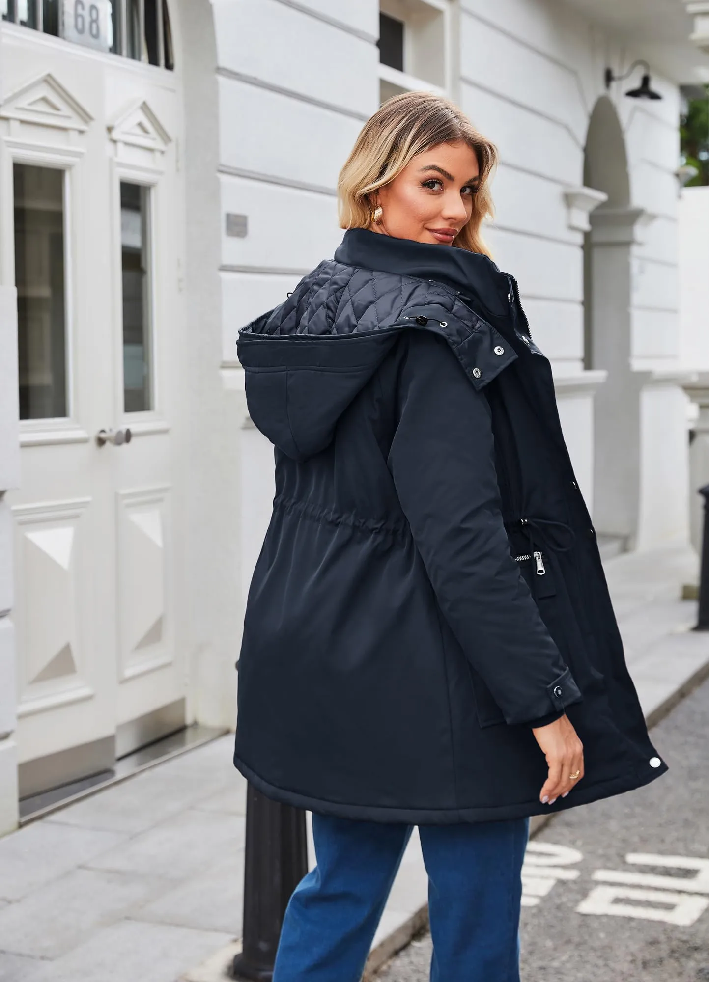 Maacie Giacca Premaman in Cotone 2025 con Collo Alto e Impermeabile, Blu Navy, S - immagine 4