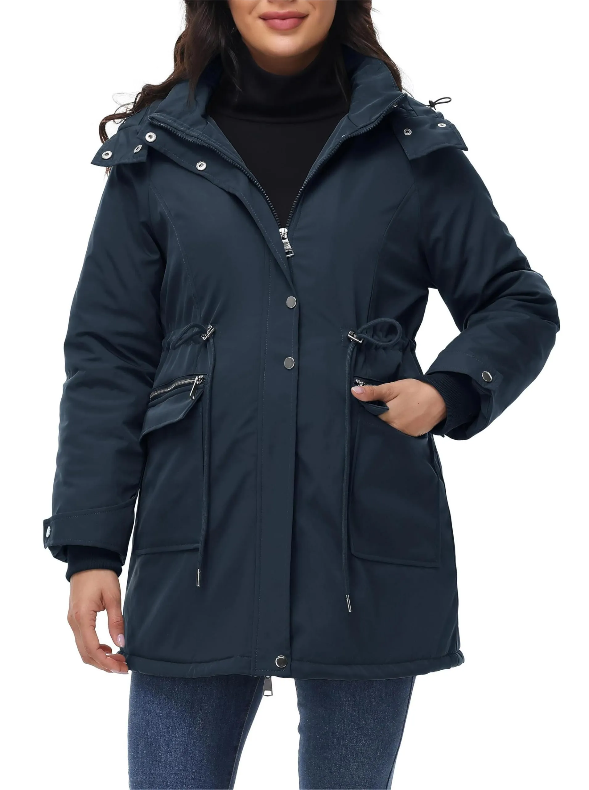 Maacie Giacca Premaman in Cotone 2025 con Collo Alto e Impermeabile, Blu Navy, S - immagine 6