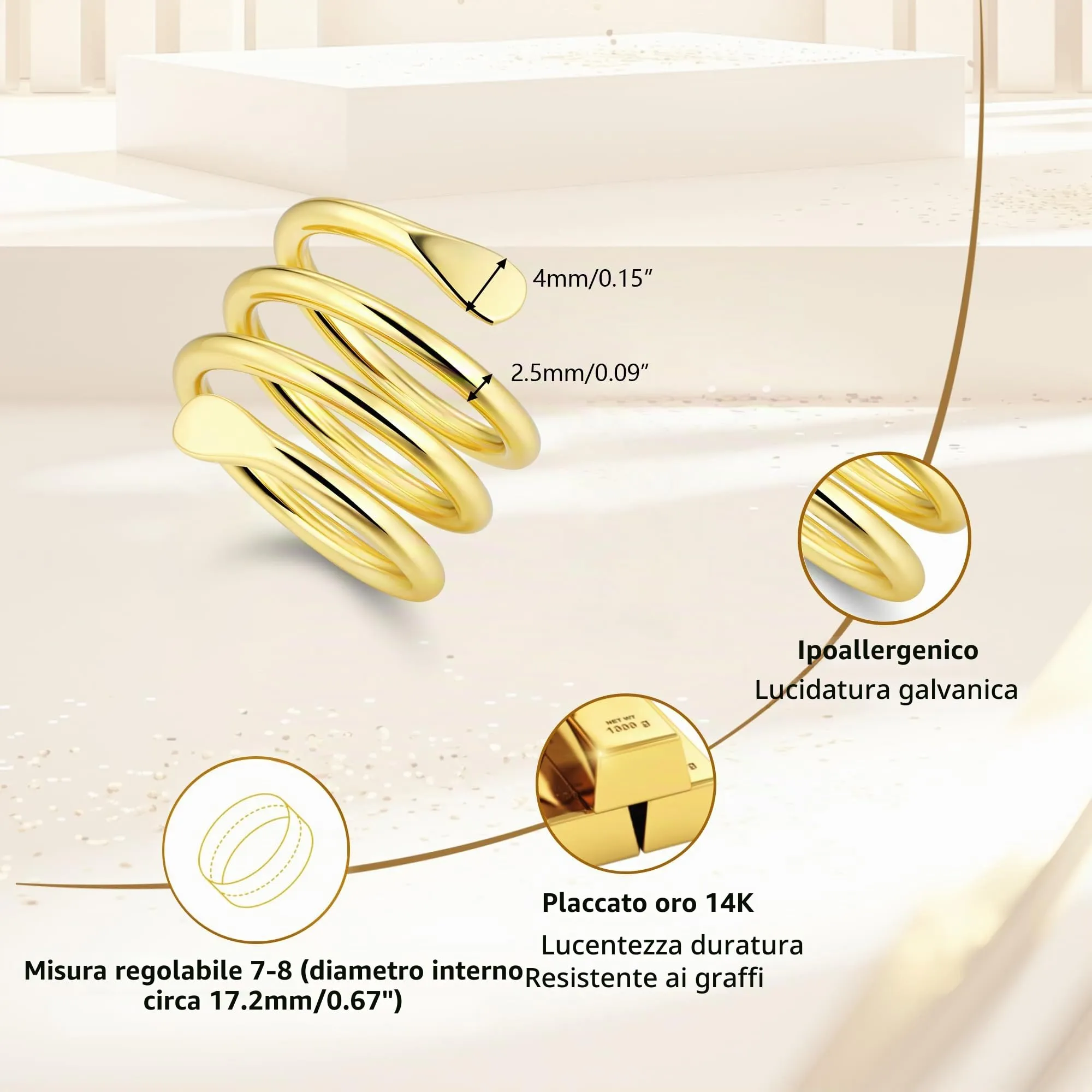 ALEXCRAFT Anelli Donna Oro Regolabili Multi Fili - immagine 5