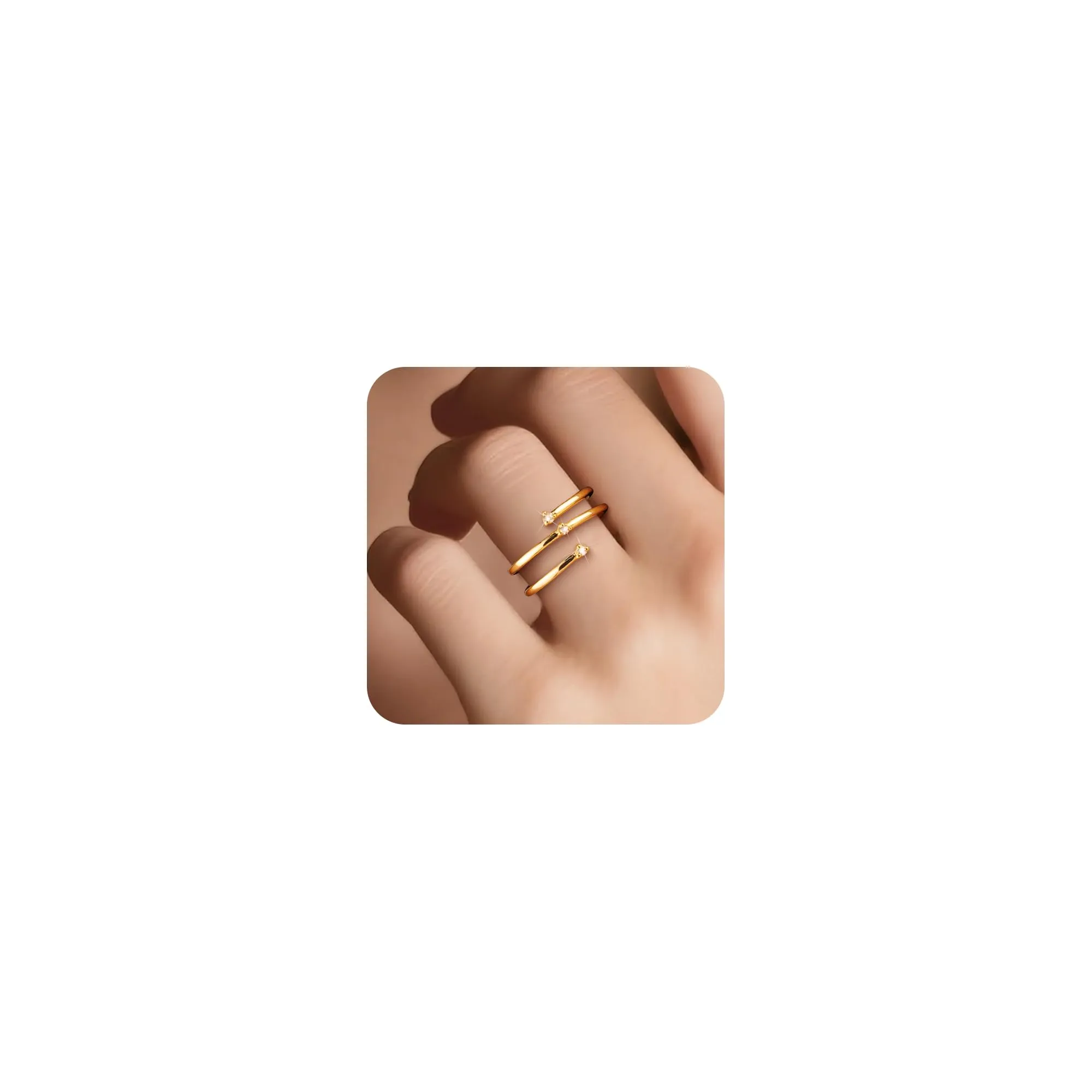 ALEXCRAFT Anelli Donna in Acciaio Oro Regolabili Multi Fili con Zirconi - immagine 2