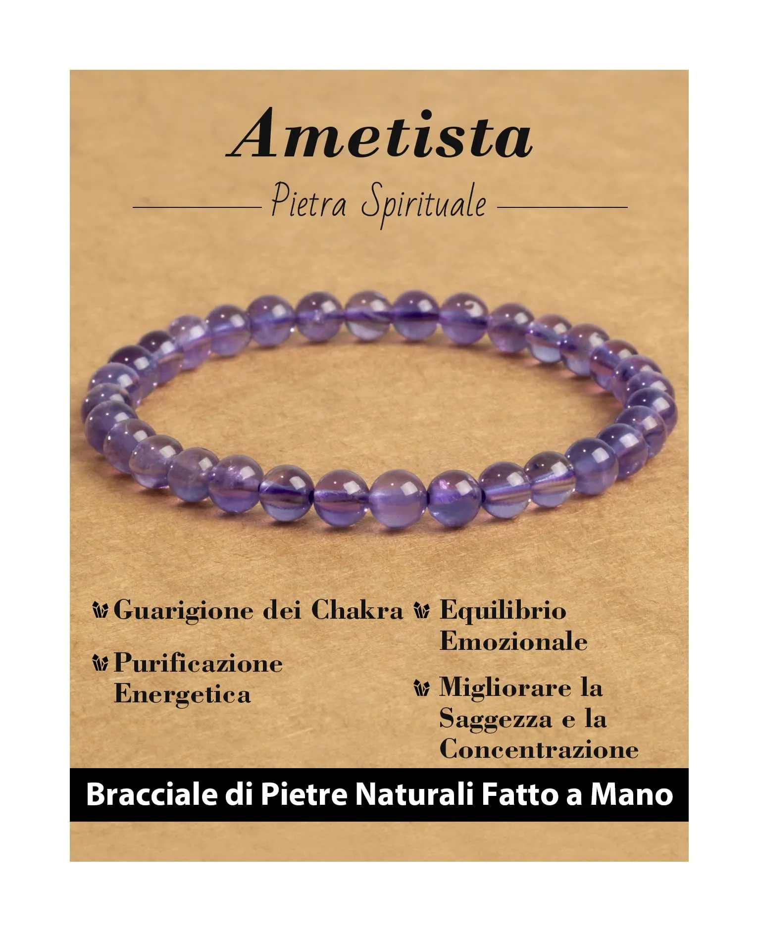 Landorilo Bracciale in Pietra Naturale Ametista, 6 mm, 19 cm - immagine 1