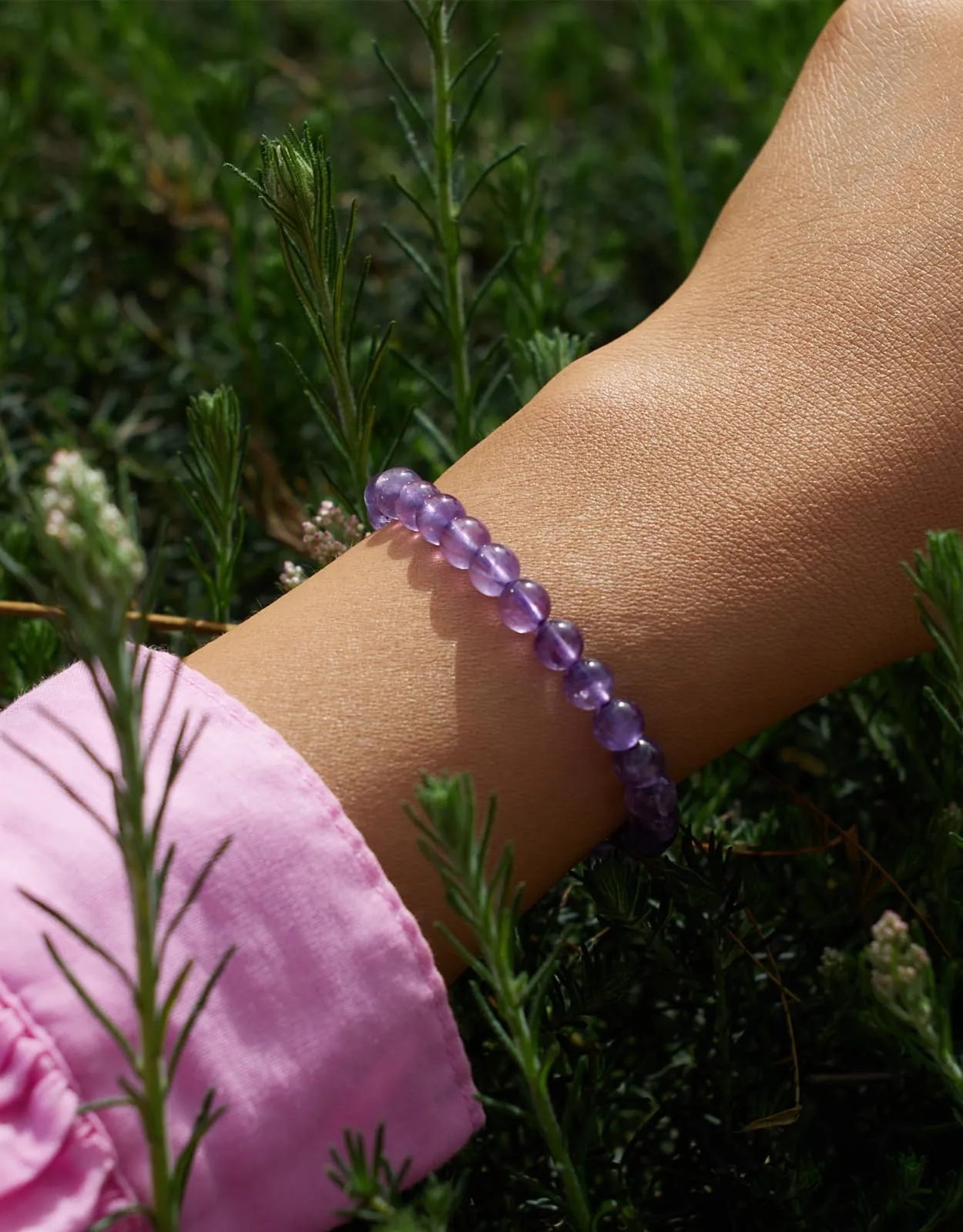 Landorilo Bracciale in Pietra Naturale Ametista, 6 mm, 19 cm - immagine 2