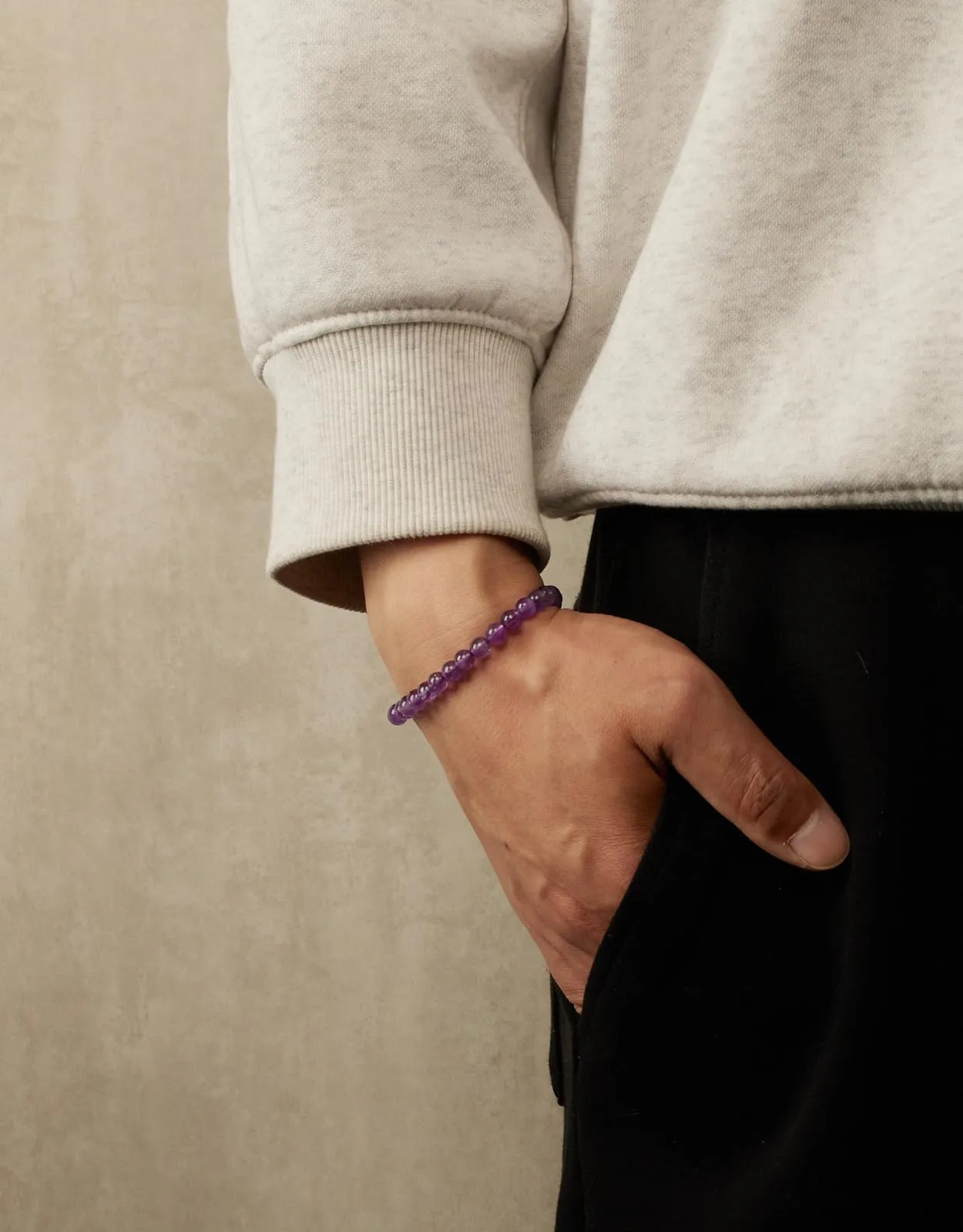 Landorilo Bracciale in Pietra Naturale Ametista, 6 mm, 19 cm - immagine 3