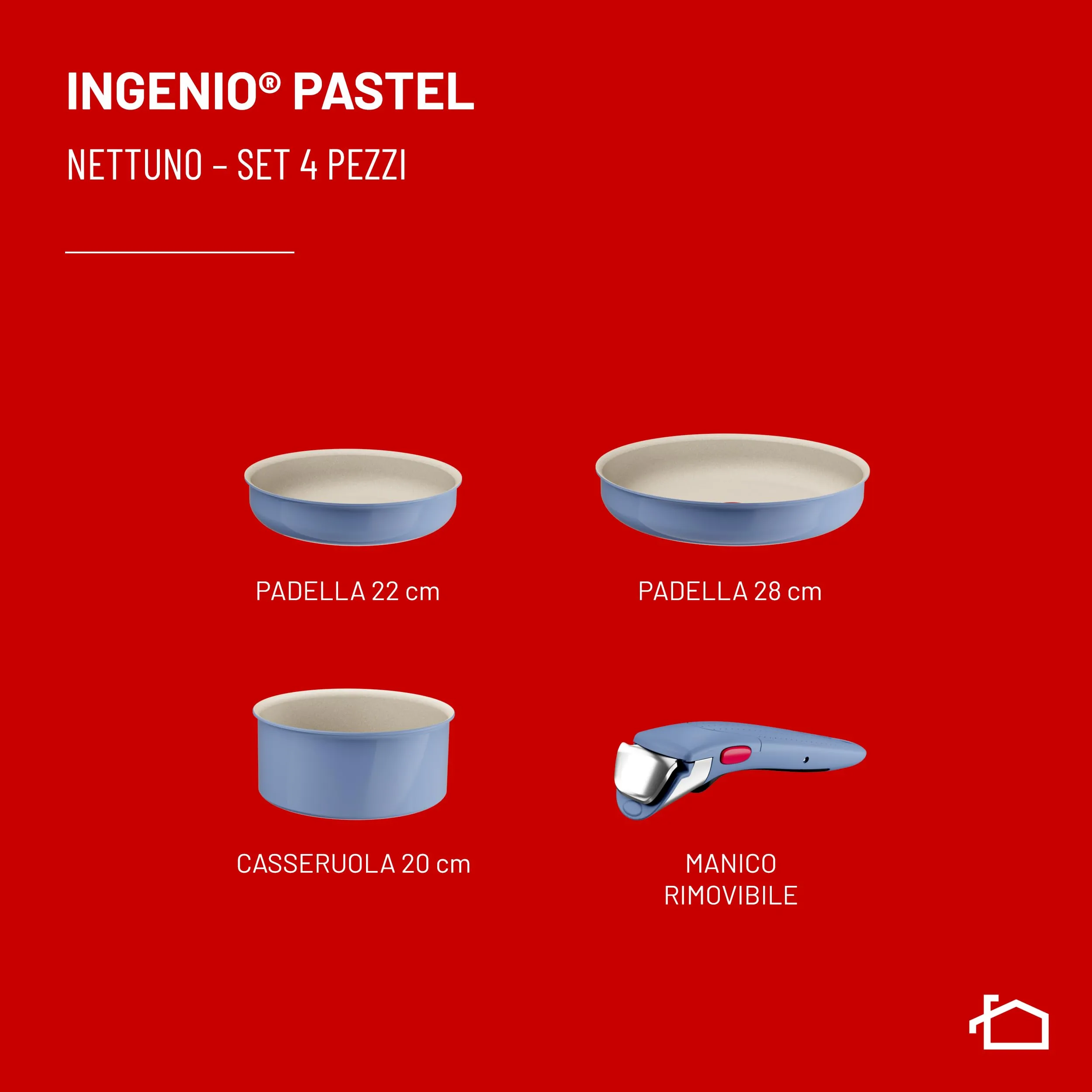 Lagostina Ingenio Pastel Set Padelle Antiaderenti 4 Pezzi, Color Nettuno - immagine 2