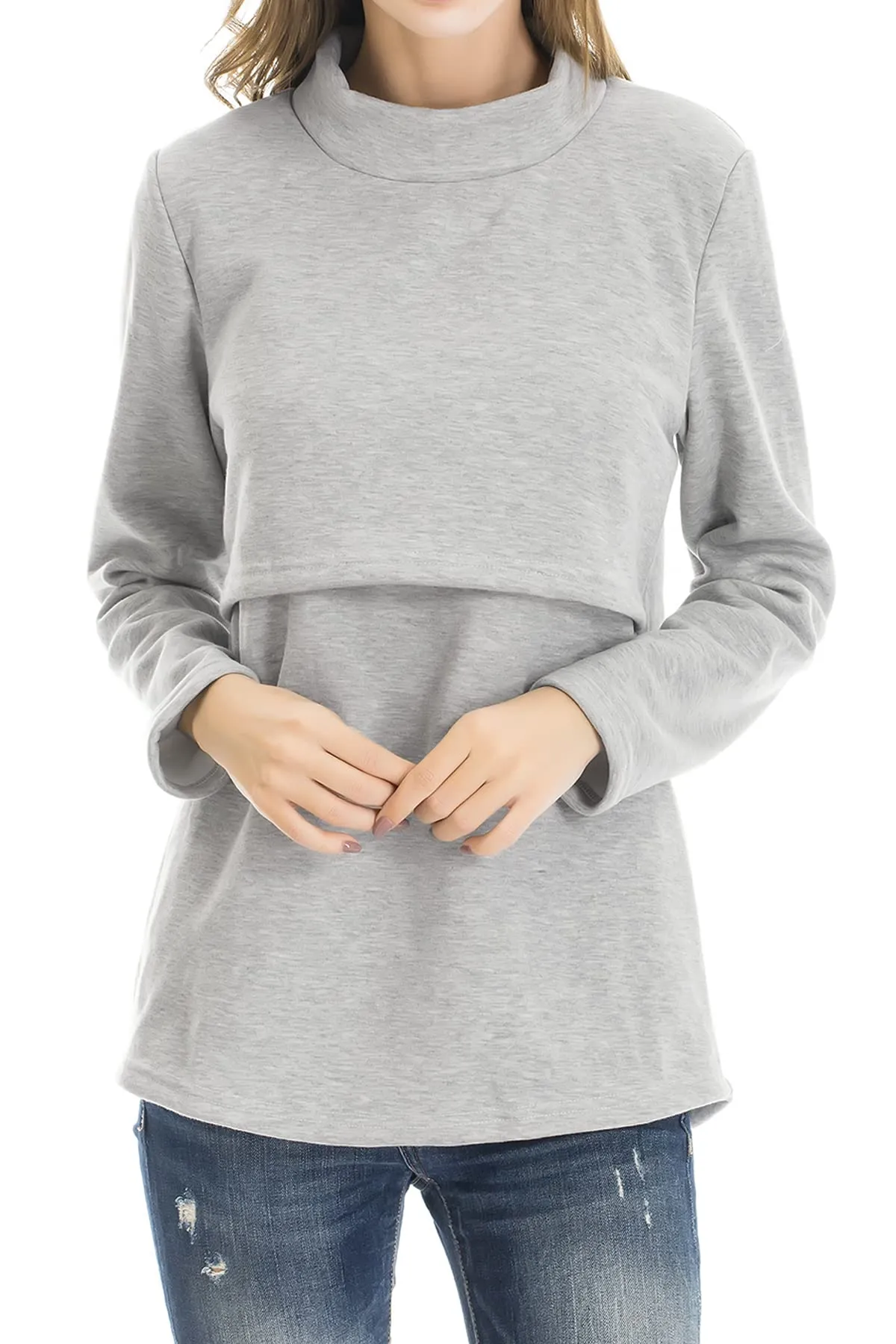 Smallshow Abbigliamento da Allattamento Invernale a Manica Lunga da Donna, XL, Light Grey - immagine 1