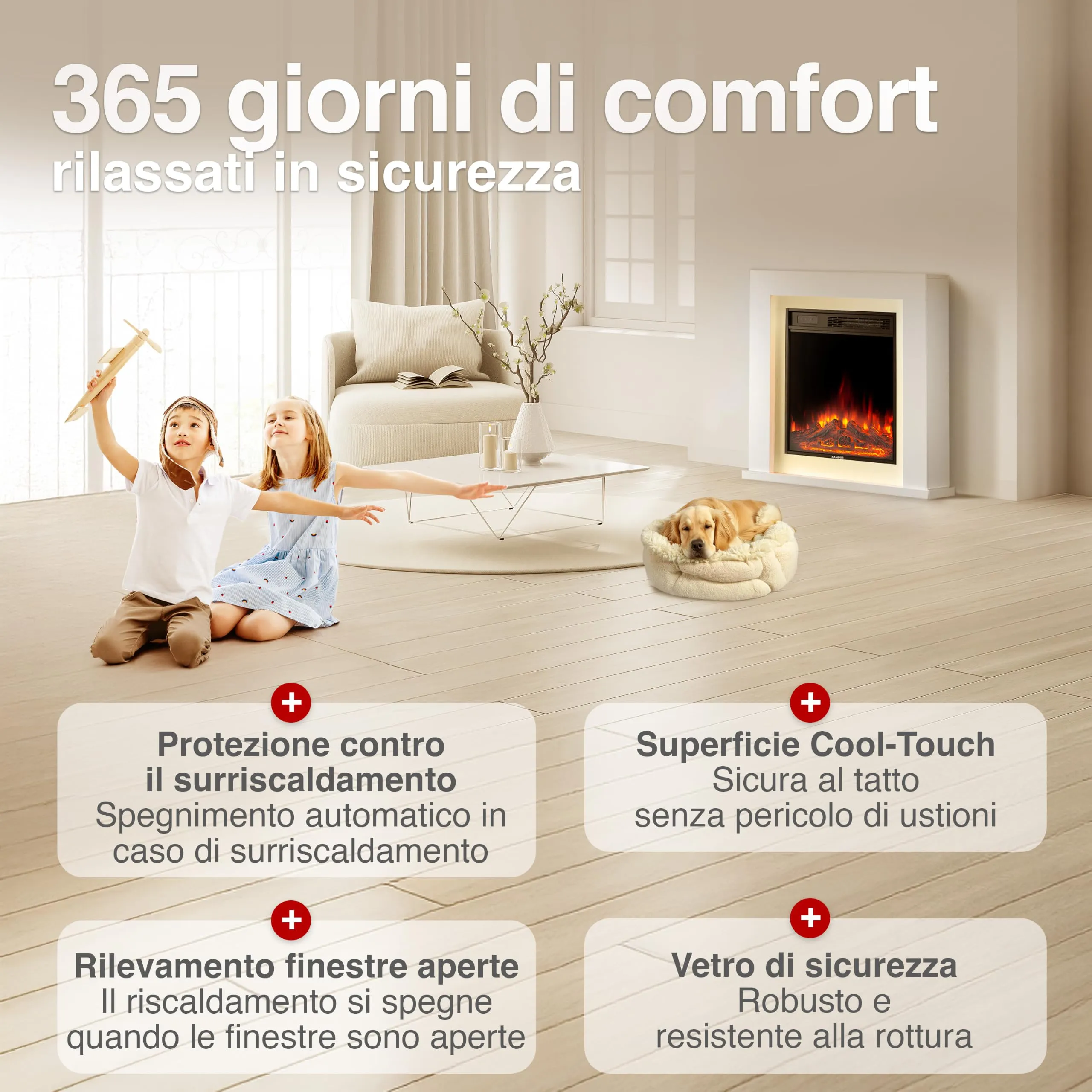 KAMINIO Matti Modern 32 Bianco Camino Elettrico da Appoggio - immagine 5