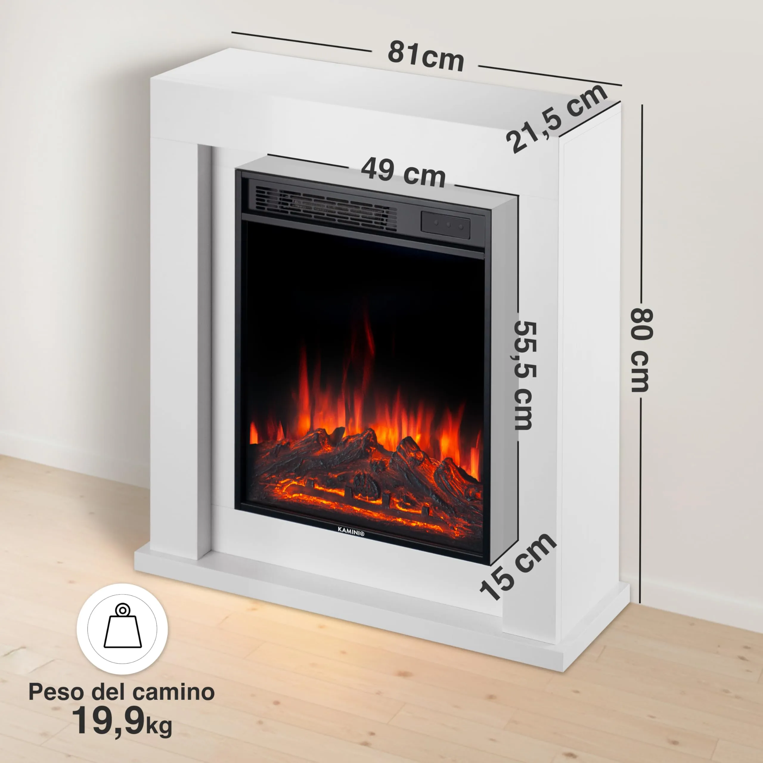 KAMINIO Matti Modern 32 Bianco Camino Elettrico da Appoggio - immagine 6