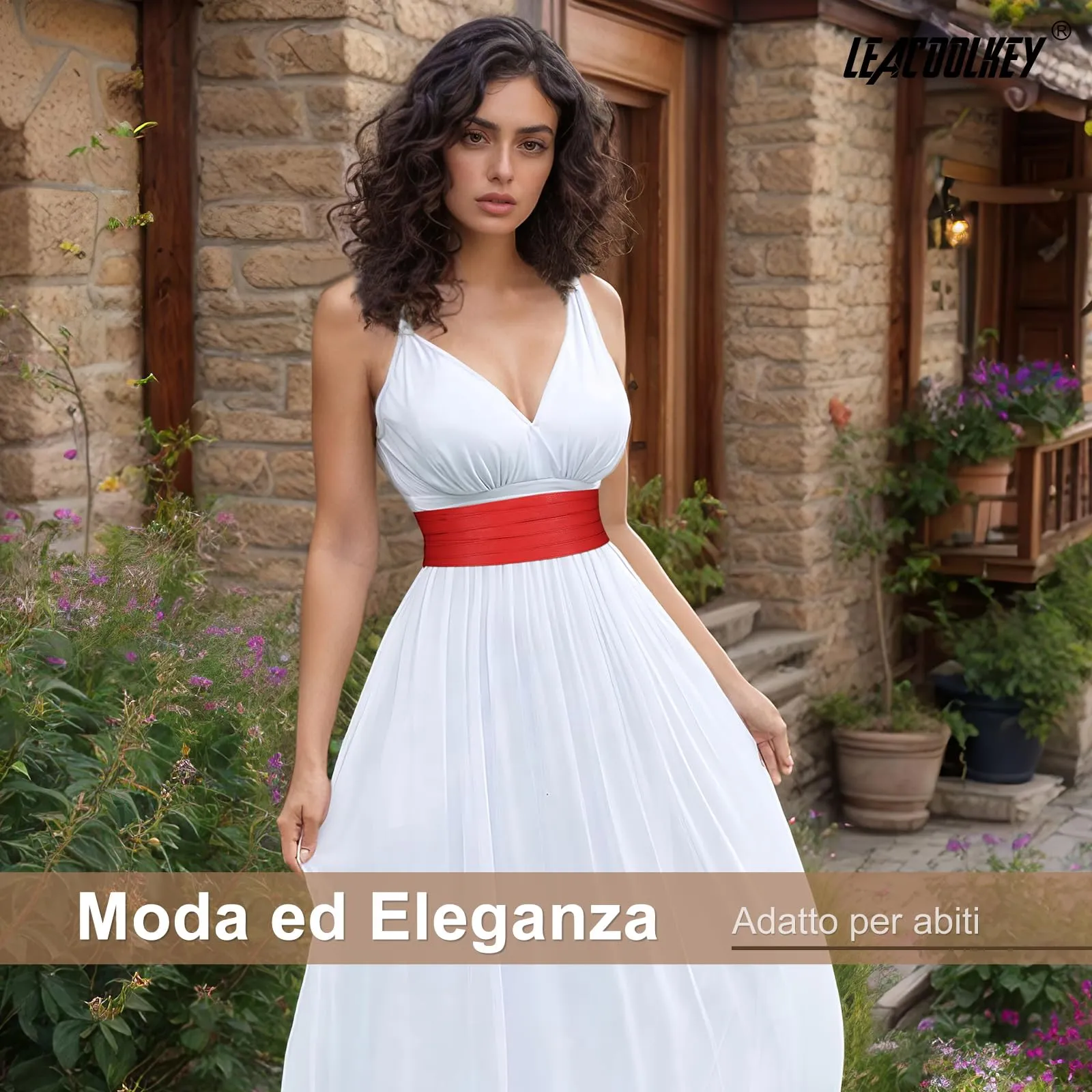 LEACOOLKEY Cintura Larga Donna in Elastica per Abiti e Jeans, Rosso, 90cm - immagine 4