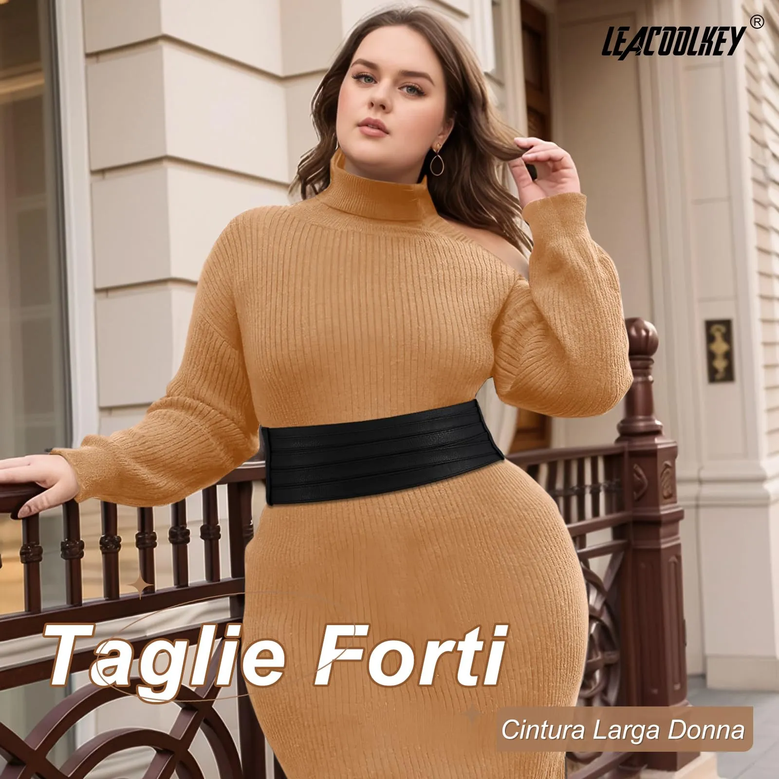 LEACOOLKEY Cintura Larga Elastica Donna per Abiti e Jeans, Nero, 80cm - immagine 3