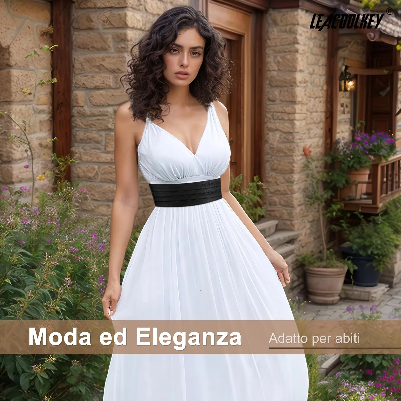 LEACOOLKEY Cintura Larga Donna in Elastica per Abiti e Jeans, Nero, 90cm - immagine 4