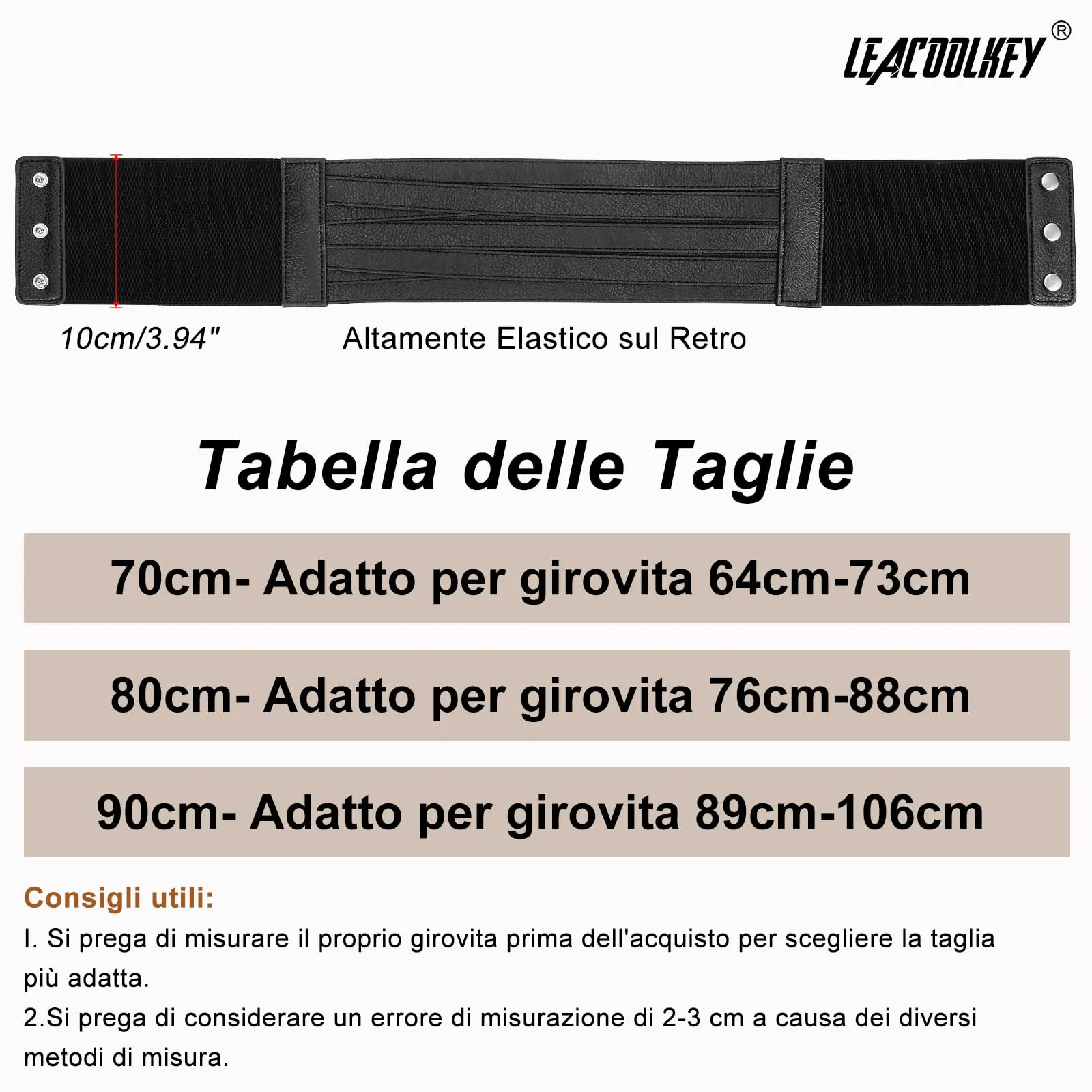 LEACOOLKEY Cintura Larga Donna in Elastica per Abiti e Jeans, Nero, 90cm - immagine 6