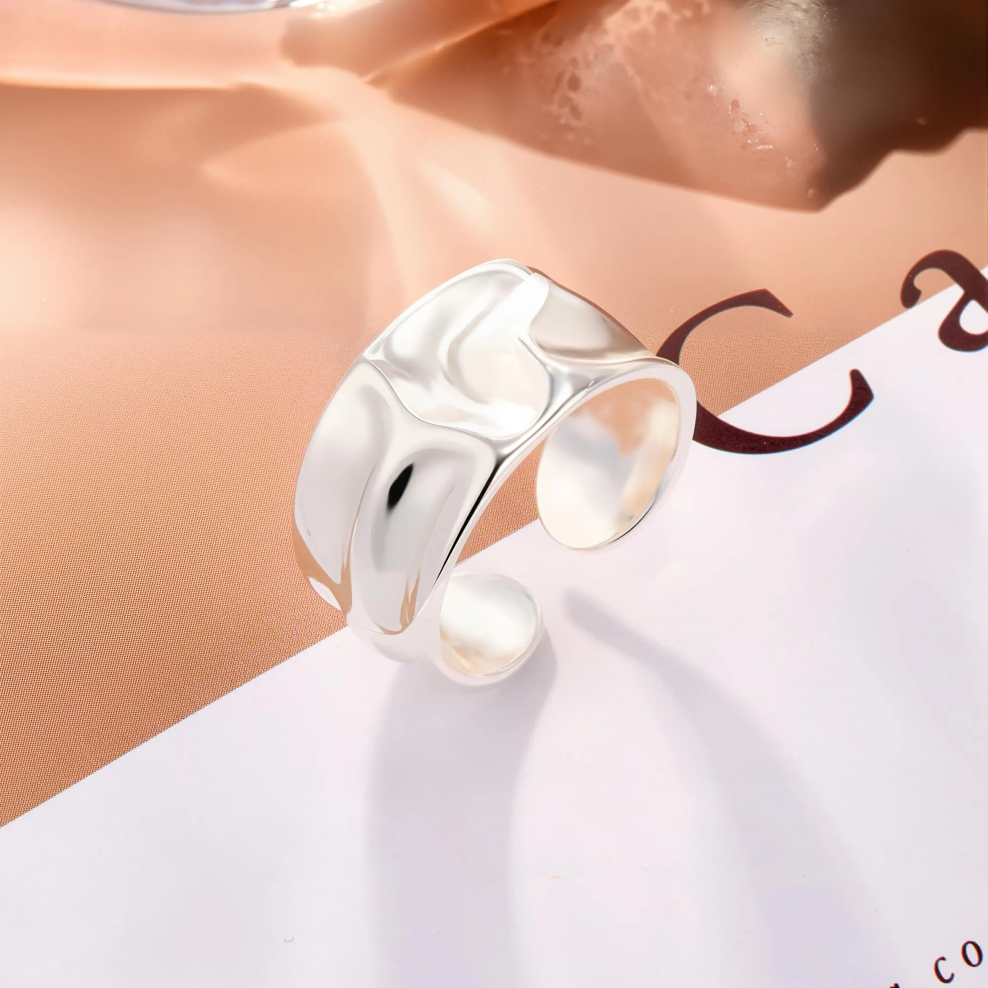 ALEXCRAFT Anelli Regolabili in Argento e Acciaio Fascia Chunky per Donna e Uomo - immagine 7