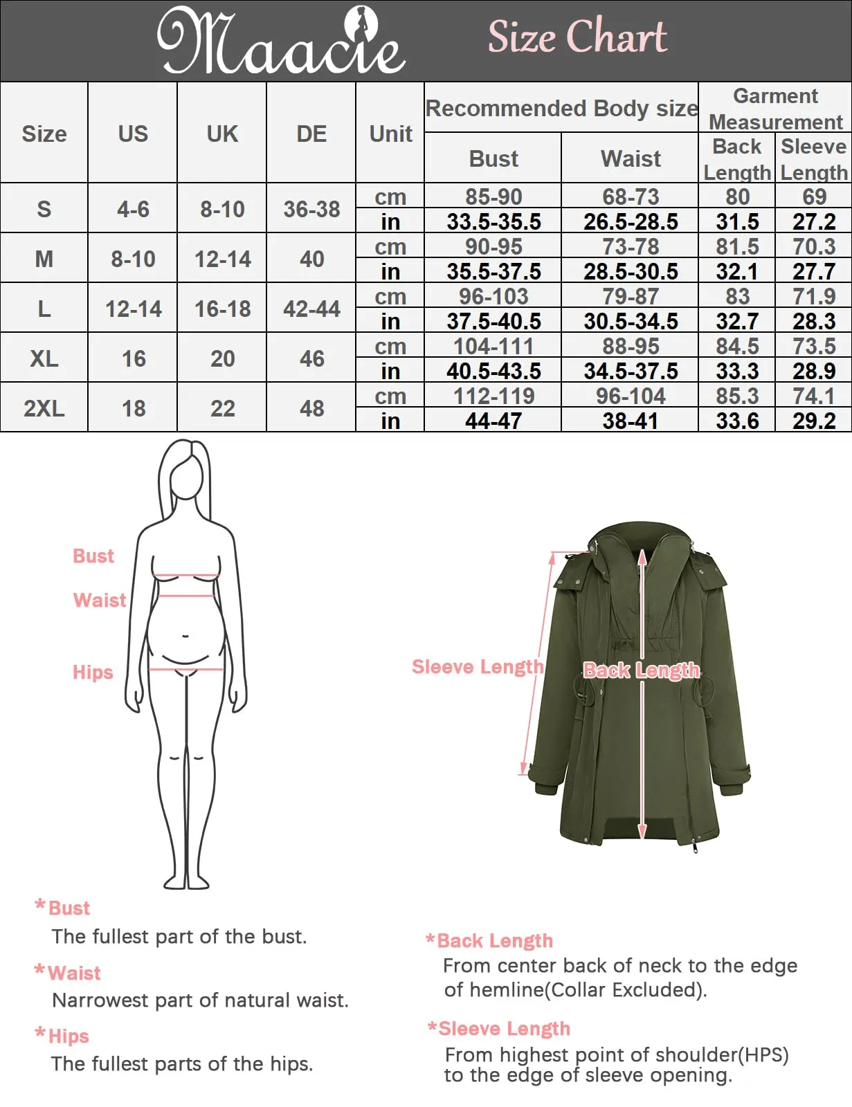 Maacie Giacca Premaman in Cotone Impermeabile con Collo Alto, Verde Militare, L - immagine 5