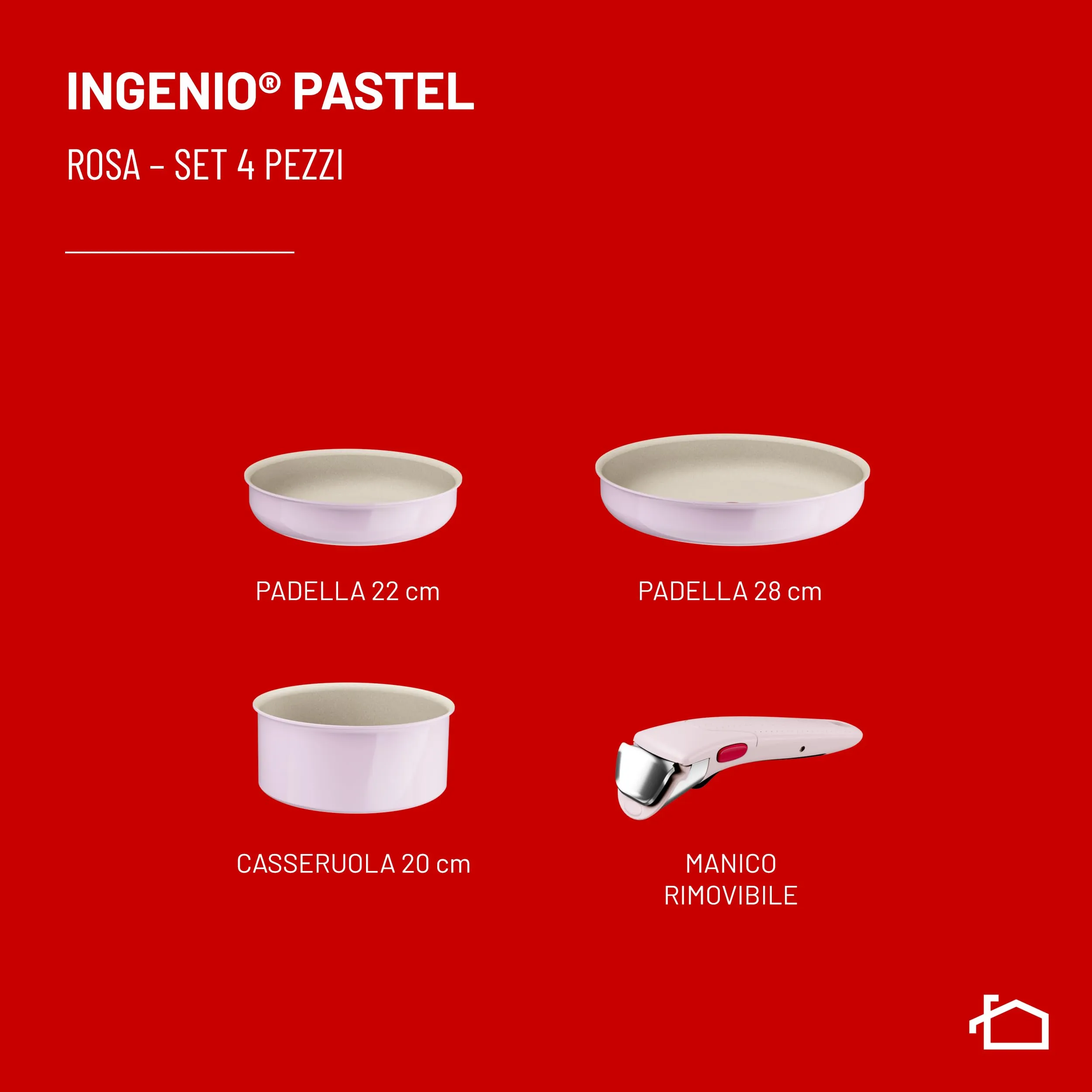 Lagostina Ingenio Pastel Set Padelle Antiaderenti 4 Pezzi, Rosa - immagine 2