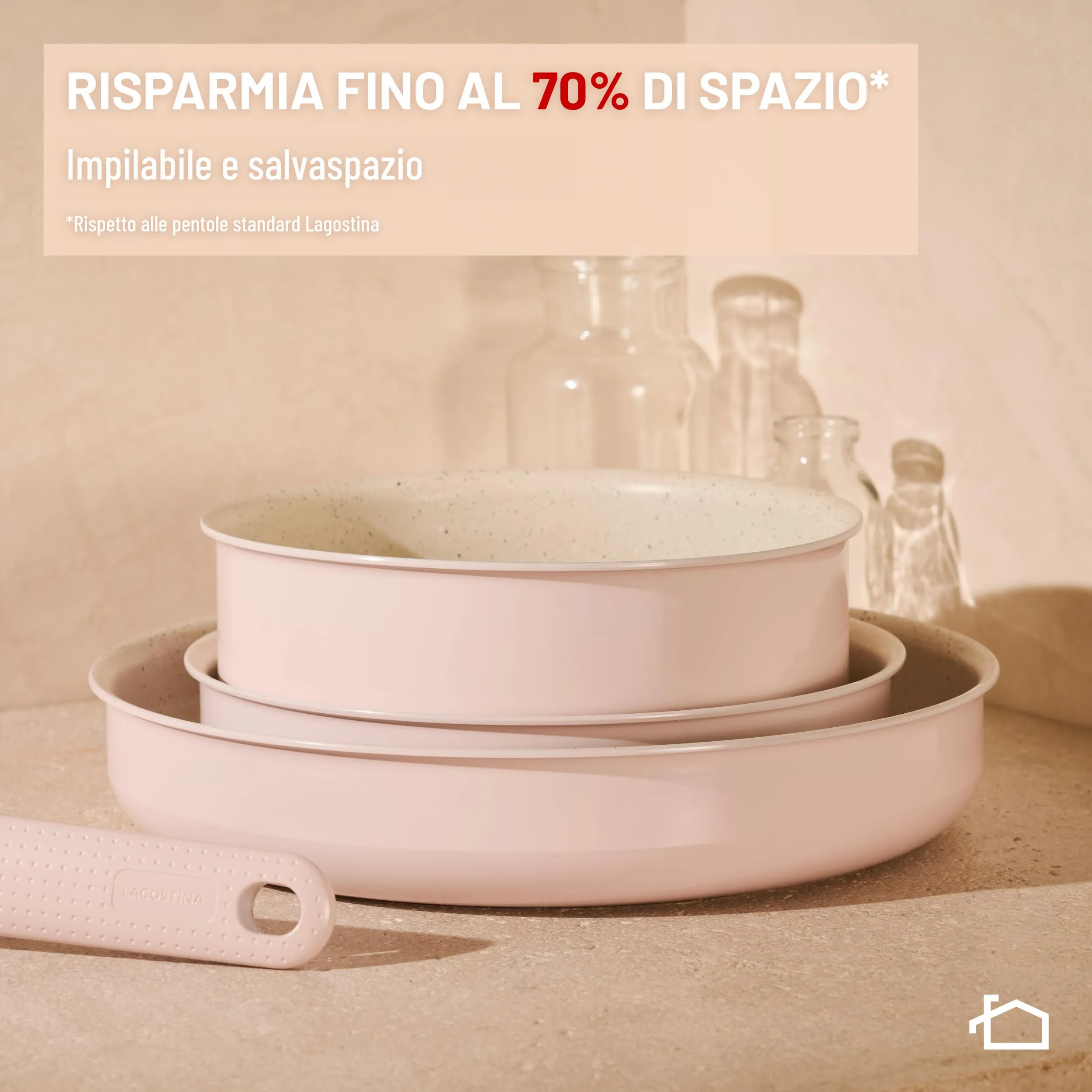 Lagostina Ingenio Pastel Set Padelle Antiaderenti 4 Pezzi, Rosa - immagine 6